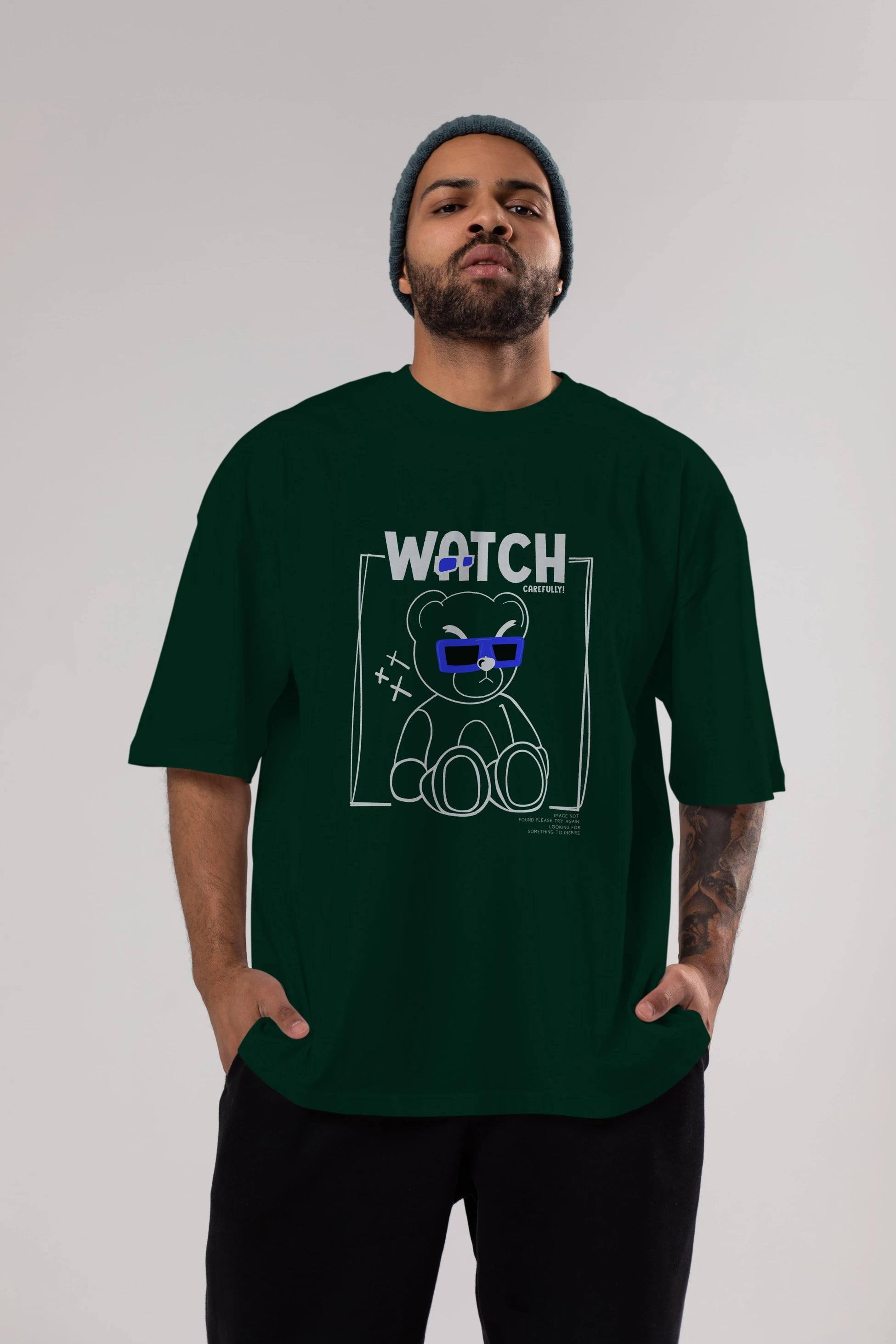 Watch Carefully Bear Ön Baskılı Oversize t-shirt Erkek Kadın Unisex