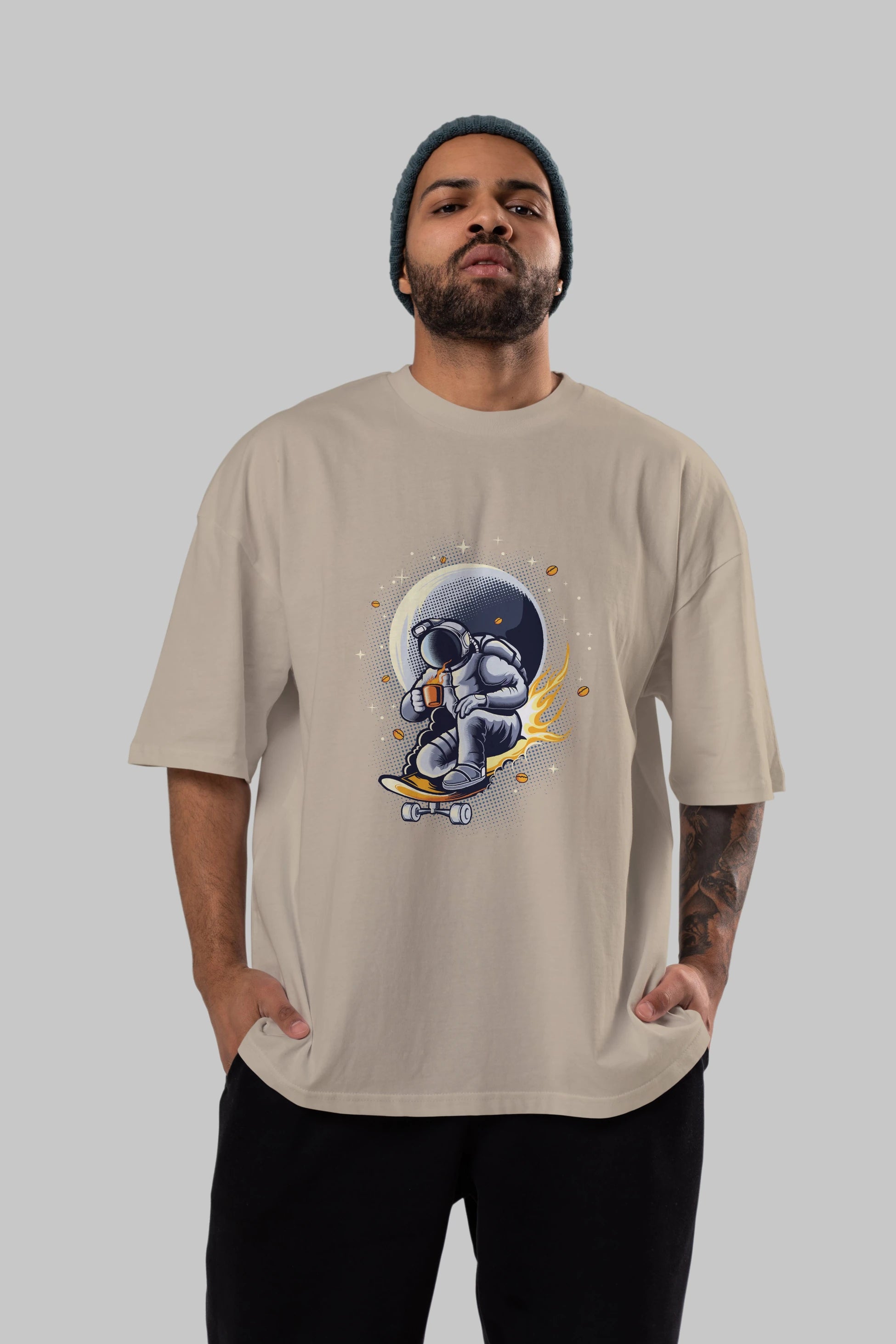 Astro Coffee Addict Ön Baskılı Oversize t-shirt Erkek Kadın Unisex