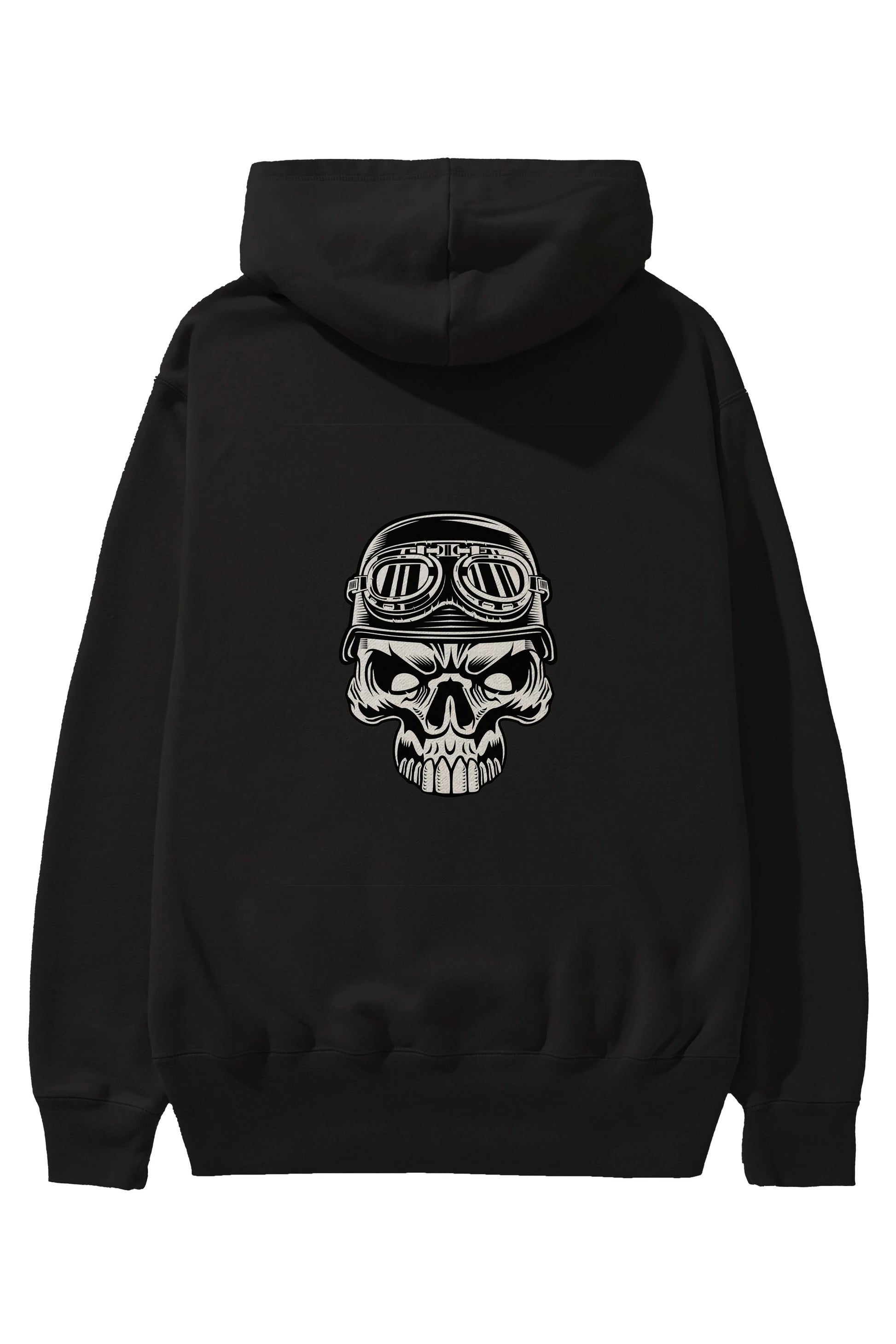 Biker Skull Helmet Arka Baskılı Hoodie Oversize Kapüşonlu Sweatshirt Erkek Kadın Unisex