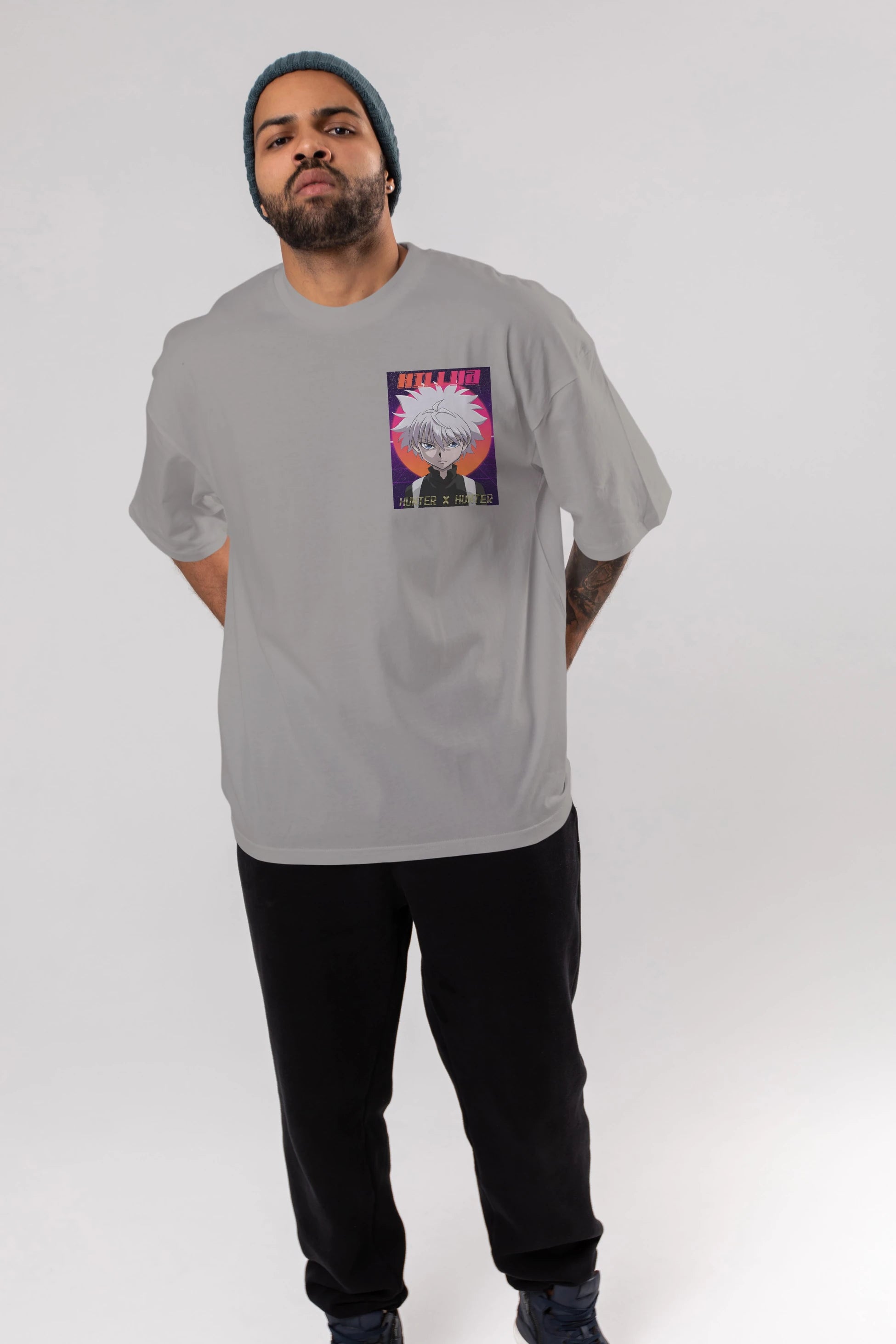 Killua Zoldyck 12 1 Ön Sol Baskılı Oversize t-shirt Erkek Kadın Unisex %100 Pamuk Bisiklet Yaka tişort