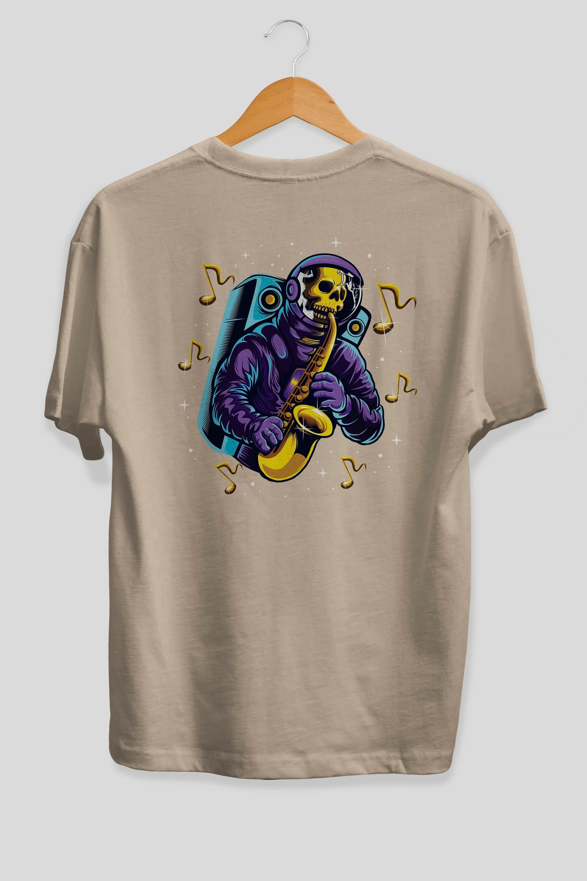 Astroskull Saxophonist Arka Baskılı Oversize t-shirt Erkek Kadın Unisex