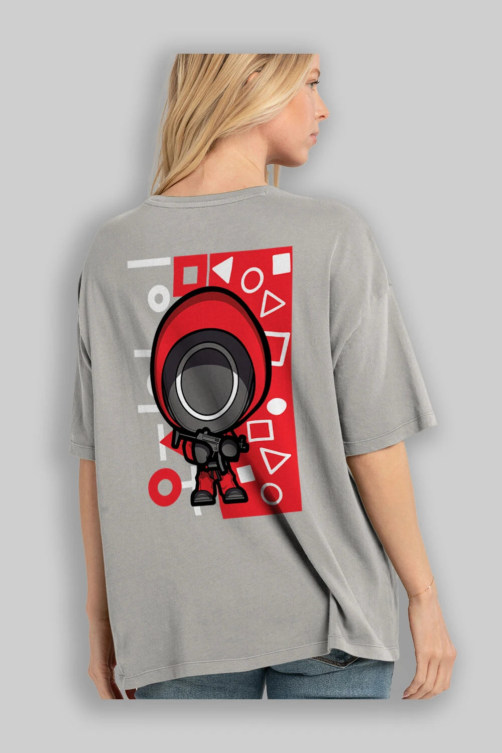 Squid Game (4) Arka Baskılı Oversize t-shirt Erkek Kadın Unisex %100 Pamuk Bisiklet Yaka tişort