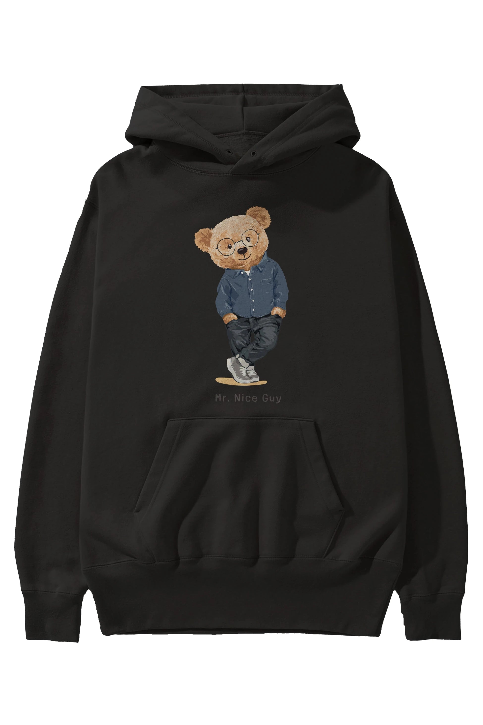 Teddy Bear Mr. Nice Guy Ön Baskılı Hoodie Oversize Kapüşonlu Sweatshirt Erkek Kadın Unisex