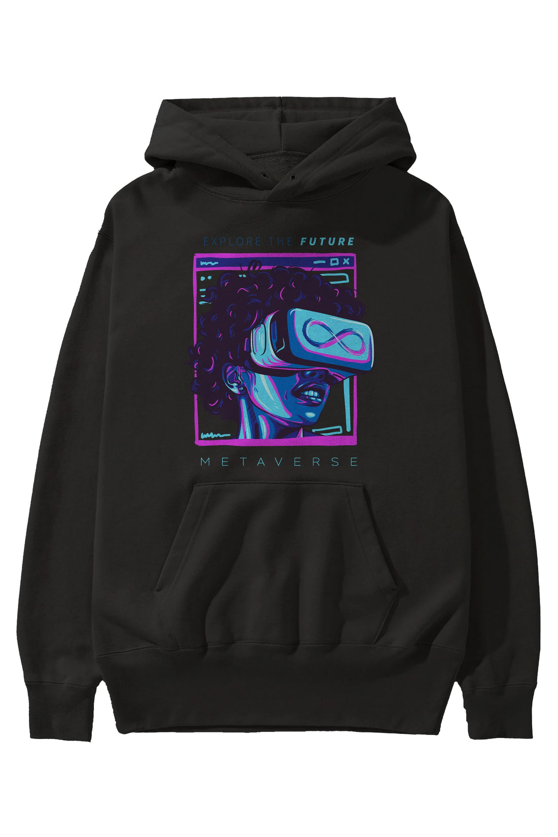 Metaverse Ön Baskılı Hoodie Oversize Kapüşonlu Sweatshirt Erkek Kadın Unisex