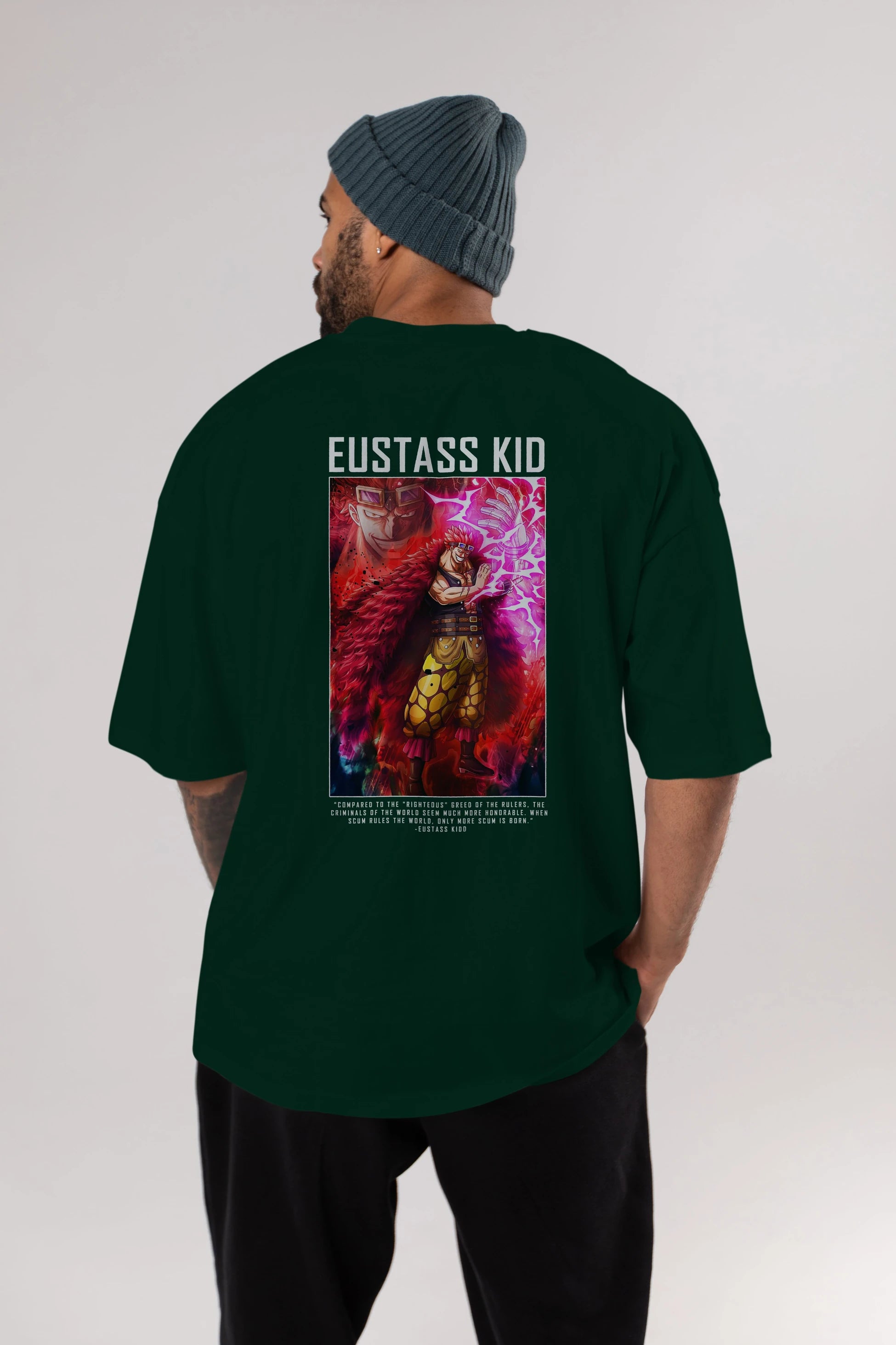 Eustass Kid Anime Arka Baskılı Oversize t-shirt Erkek Kadın Unisex %100 pamuk tişort