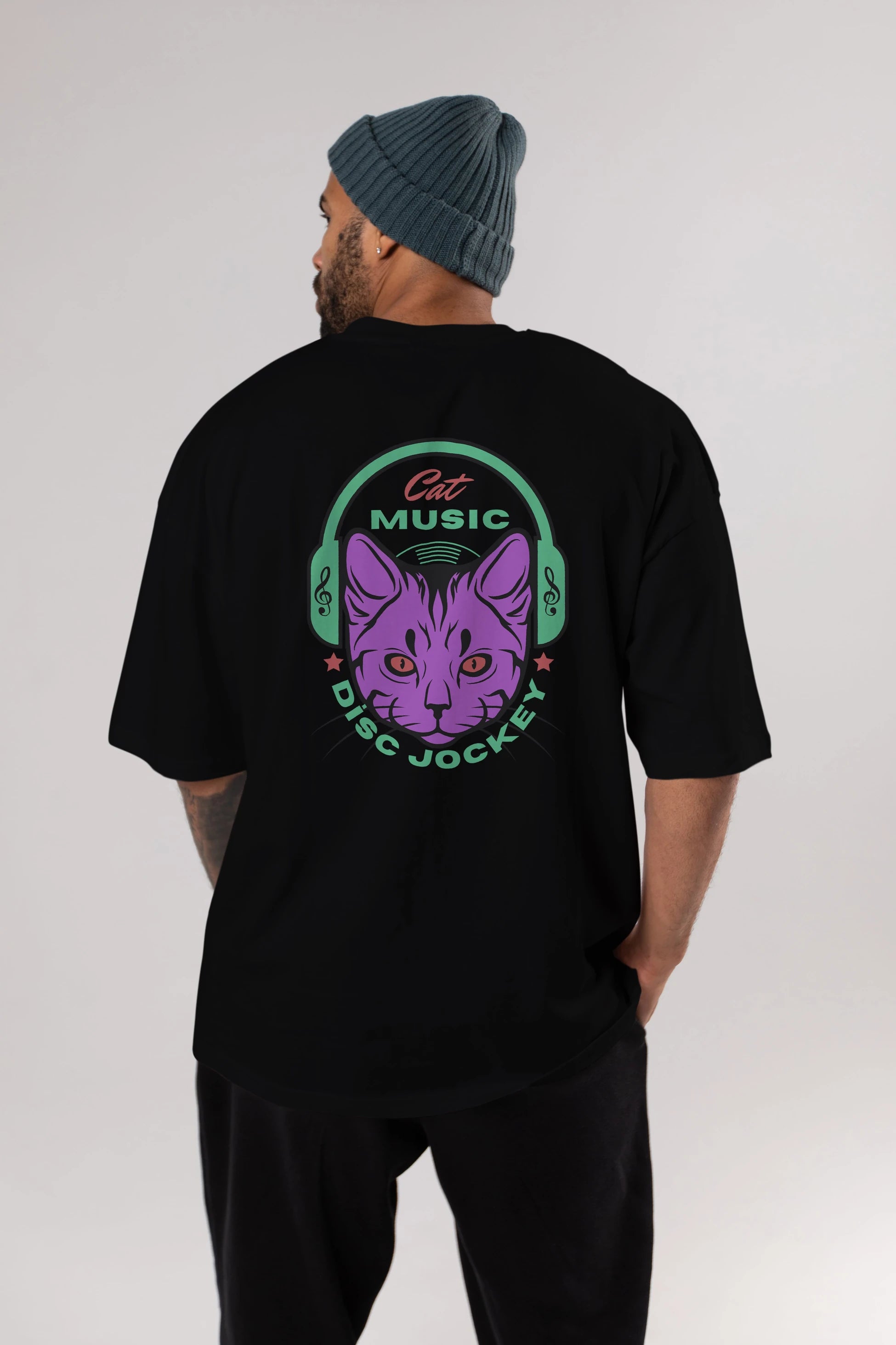 Cat Music Arka Baskılı Oversize t-shirt Erkek Kadın Unisex