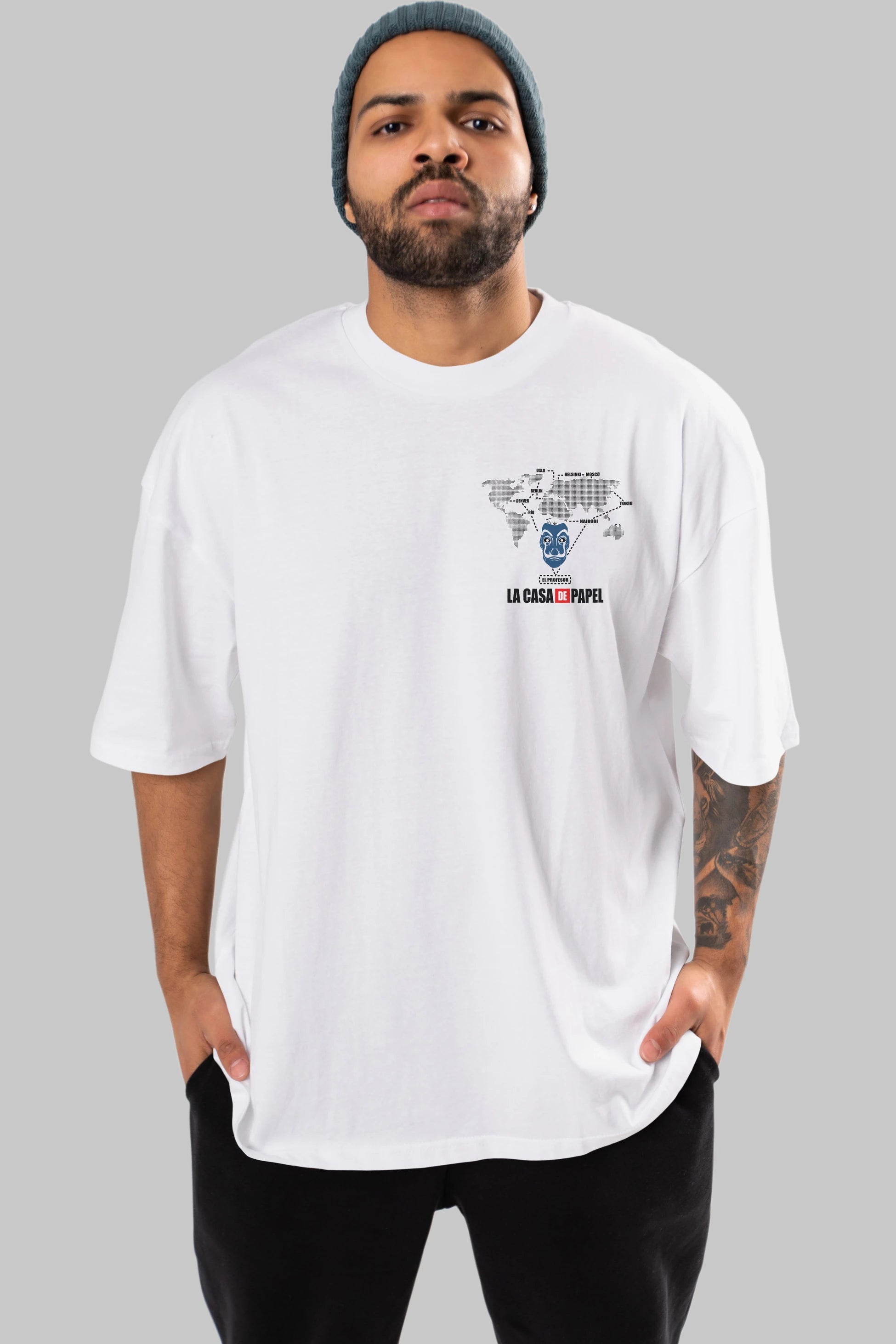La Casa De Papel Ön Sol Baskılı Oversize t-shirt Erkek Kadın Unisex %100 Pamuk Bisiklet Yaka tişort