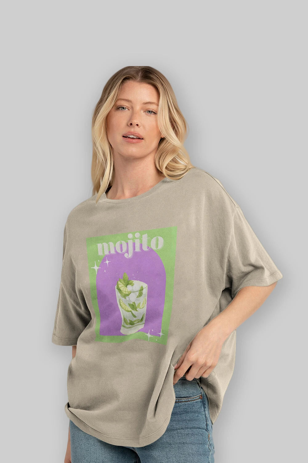 Mojito 3 Ön Baskılı Oversize t-shirt Erkek Kadın Unisex %100 Pamuk Bisiklet Yaka tişort