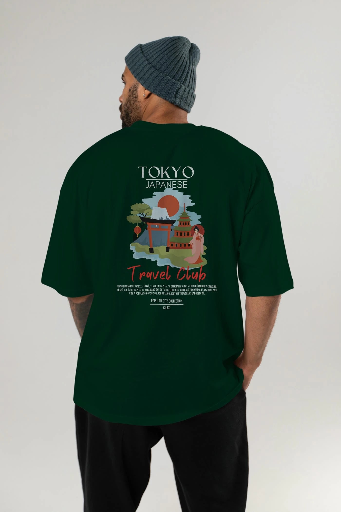Tokyo Japanese Arka Baskılı Oversize t-shirt Erkek Kadın Pamuk Bisiklet Yaka tişort