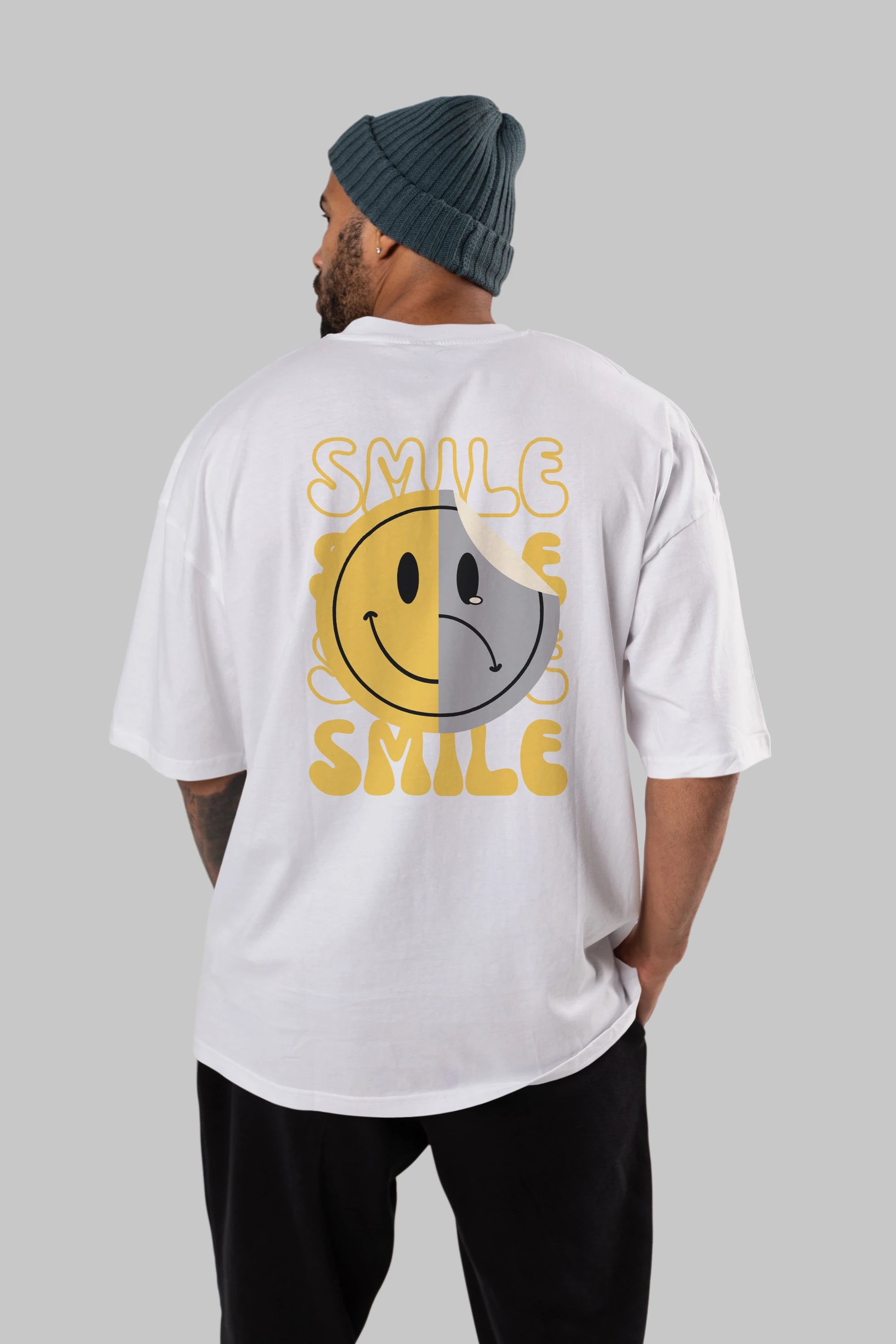 Smile Yazılı Arka Baskılı Oversize t-shirt Erkek Kadın Unisex