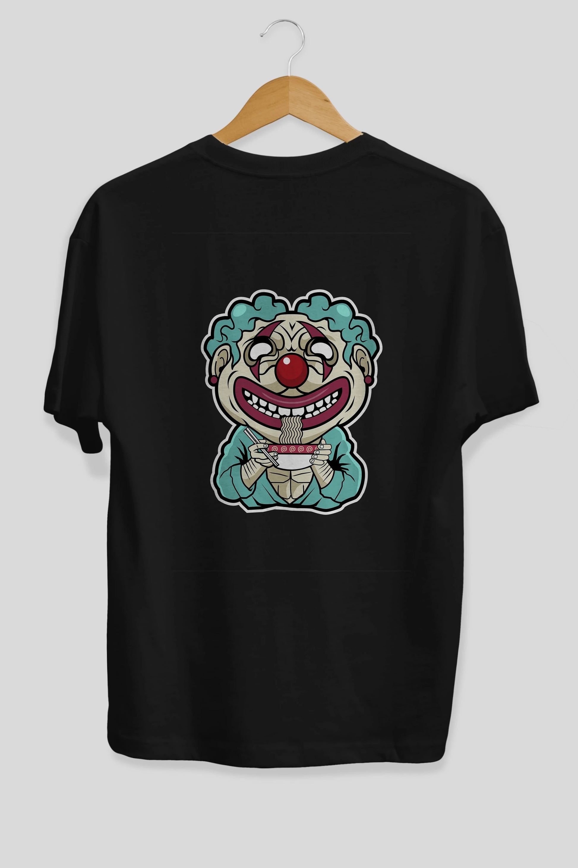 Clown Ramen Arka Baskılı Oversize t-shirt Erkek Kadın Unisex %100 Pamuk tişort