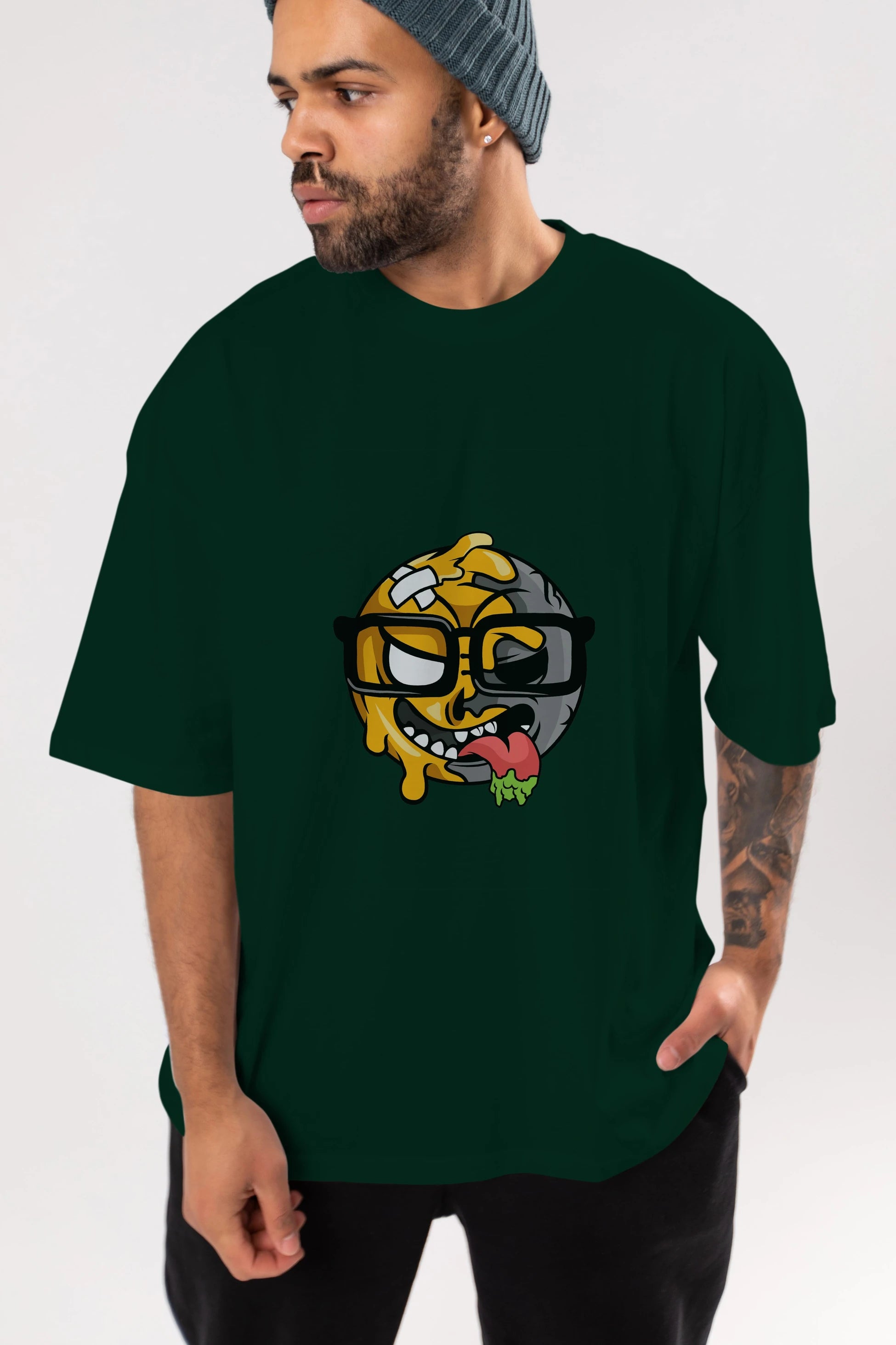 Smiley Nerd Ön Baskılı Oversize t-shirt Erkek Kadın Unisex %100 Pamuk tişort