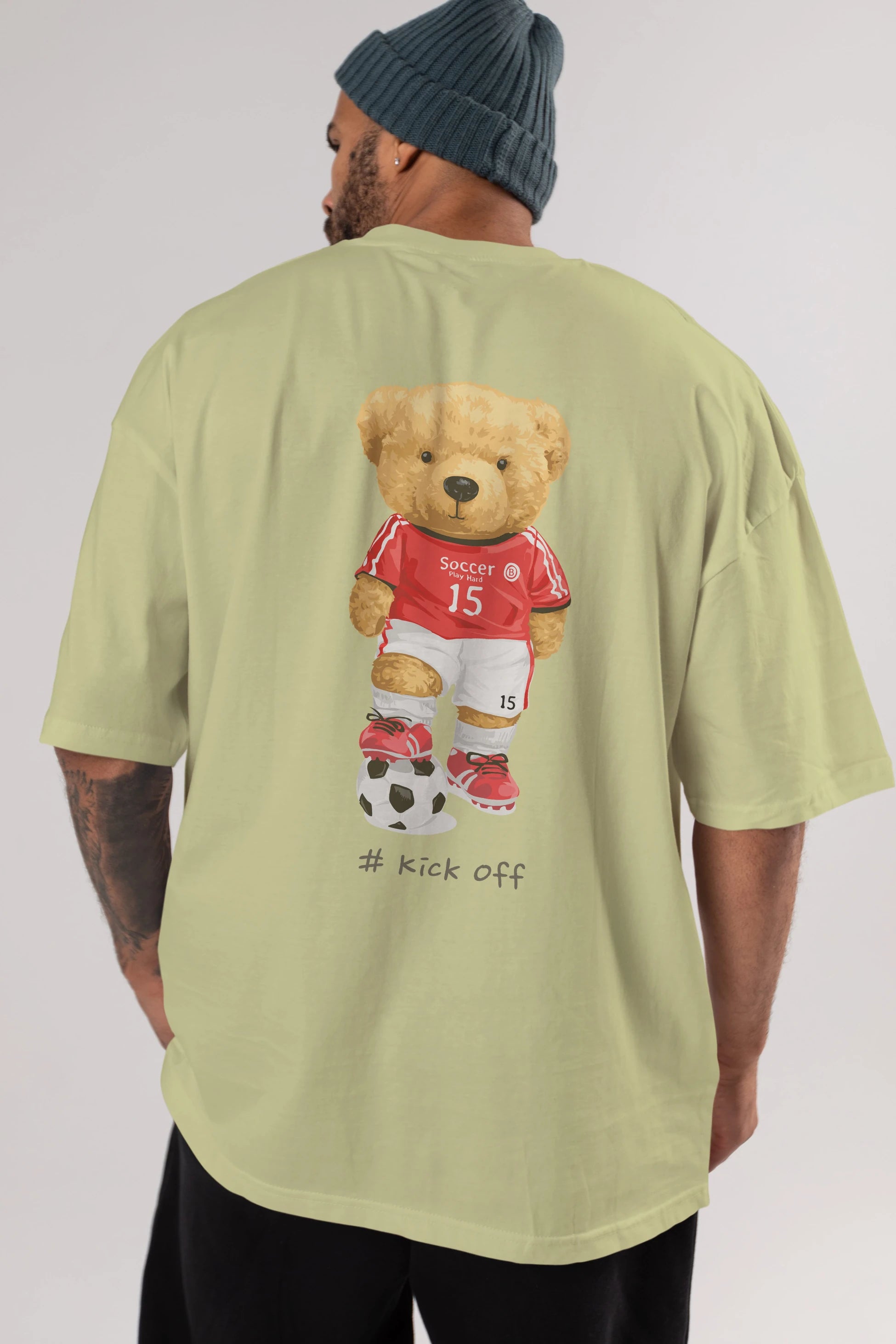 Teddy Bear Kick Off Arka Baskılı Oversize t-shirt Erkek Kadın Unisex %100 Pamuk