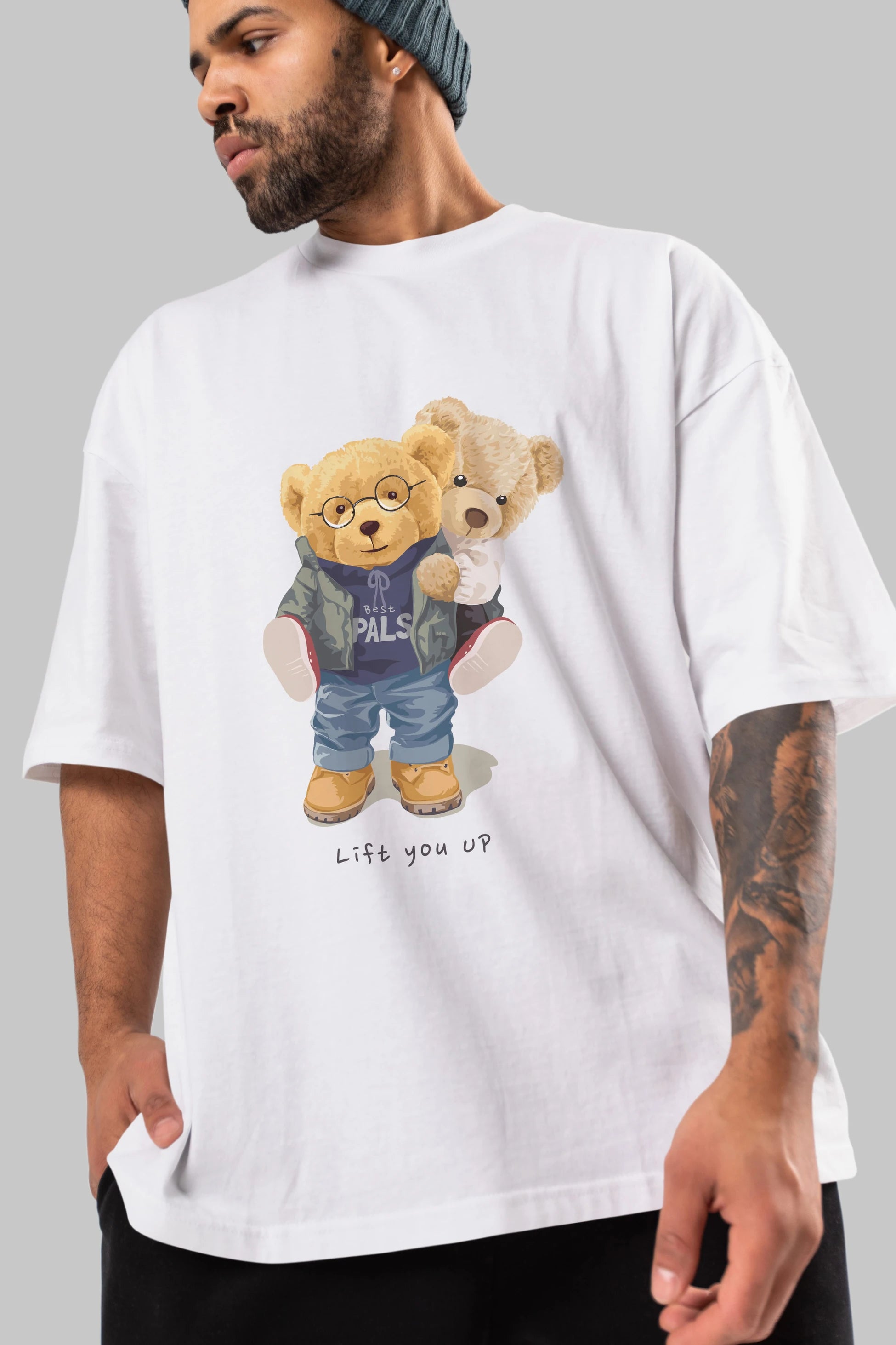 Teddy Bear Lift You Up Ön Baskılı Oversize t-shirt Erkek Kadın Unisex %100 Pamuk