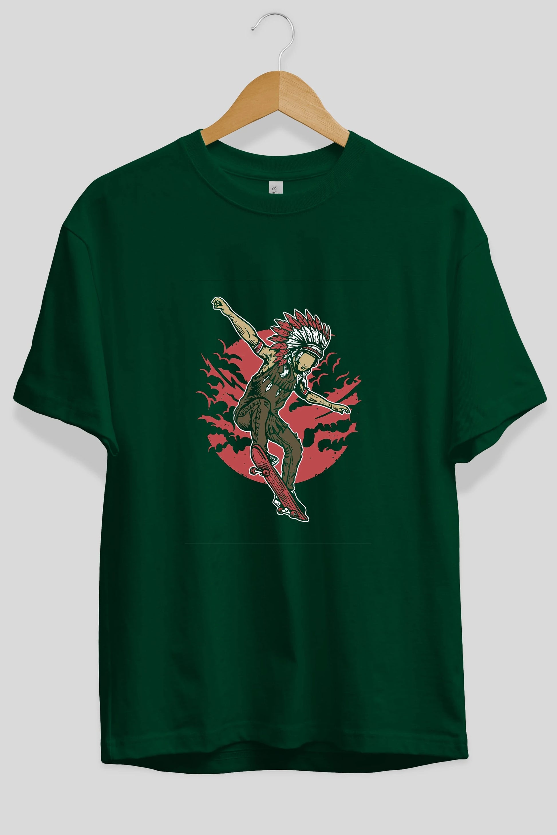 Indian Chief Skateboard Ön Baskılı Oversize t-shirt Erkek Kadın Unisex %100 Pamuk tişort
