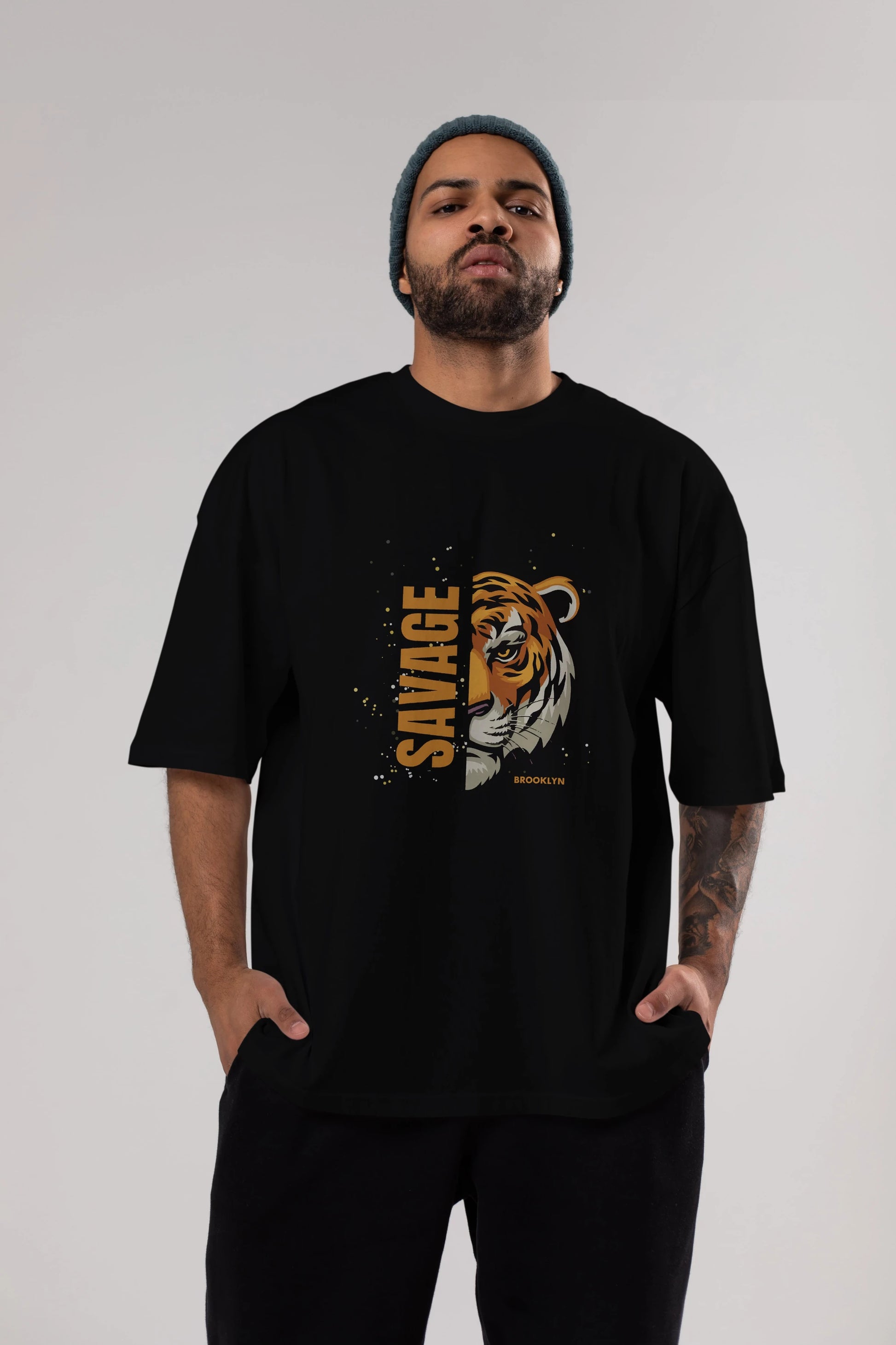 Savage Brooklyn Yazılı Ön Baskılı Oversize t-shirt Erkek Kadın Unisex