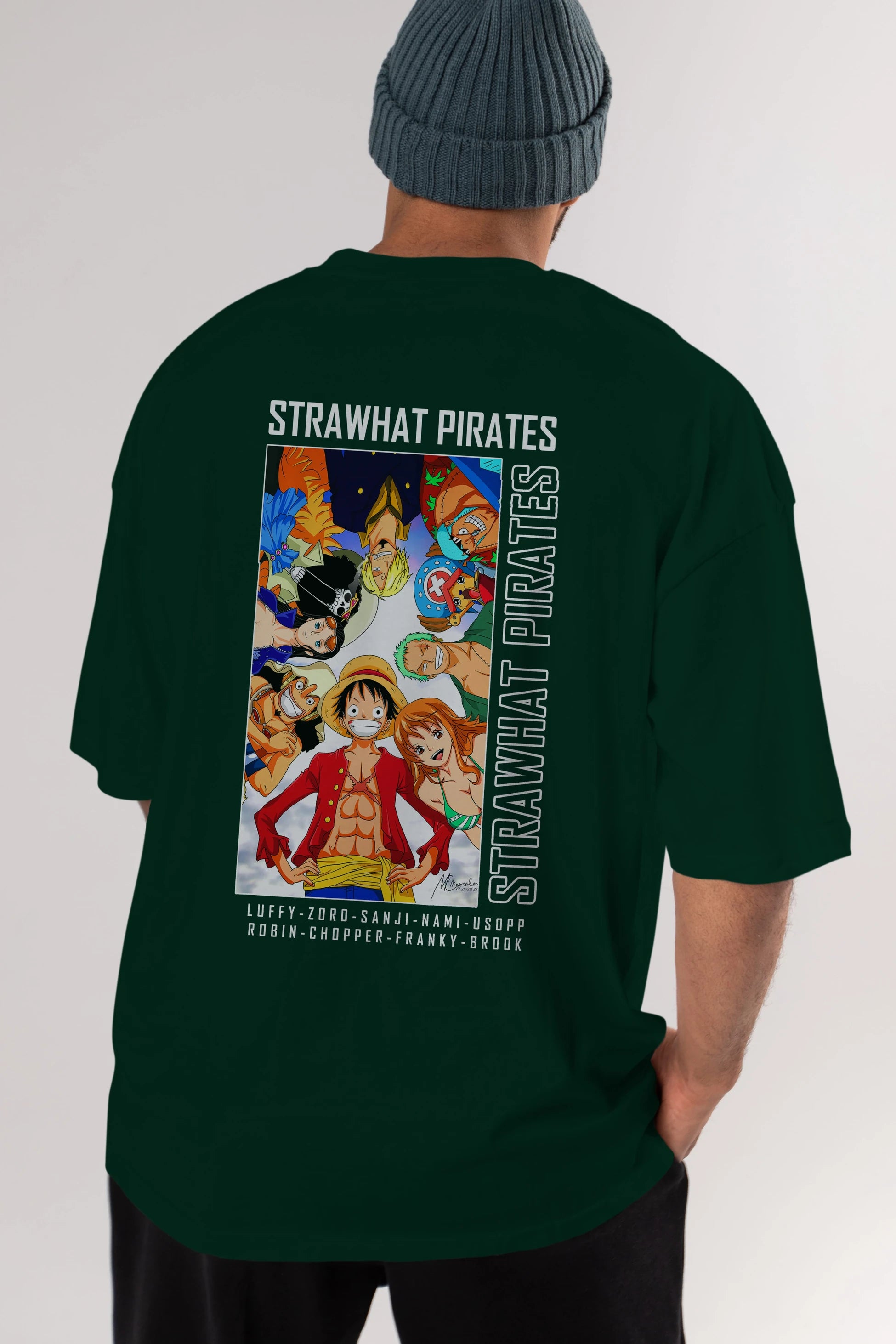 Luffy Strahwat Anime Arka Baskılı Oversize t-shirt Erkek Kadın Unisex %100 pamuk tişort