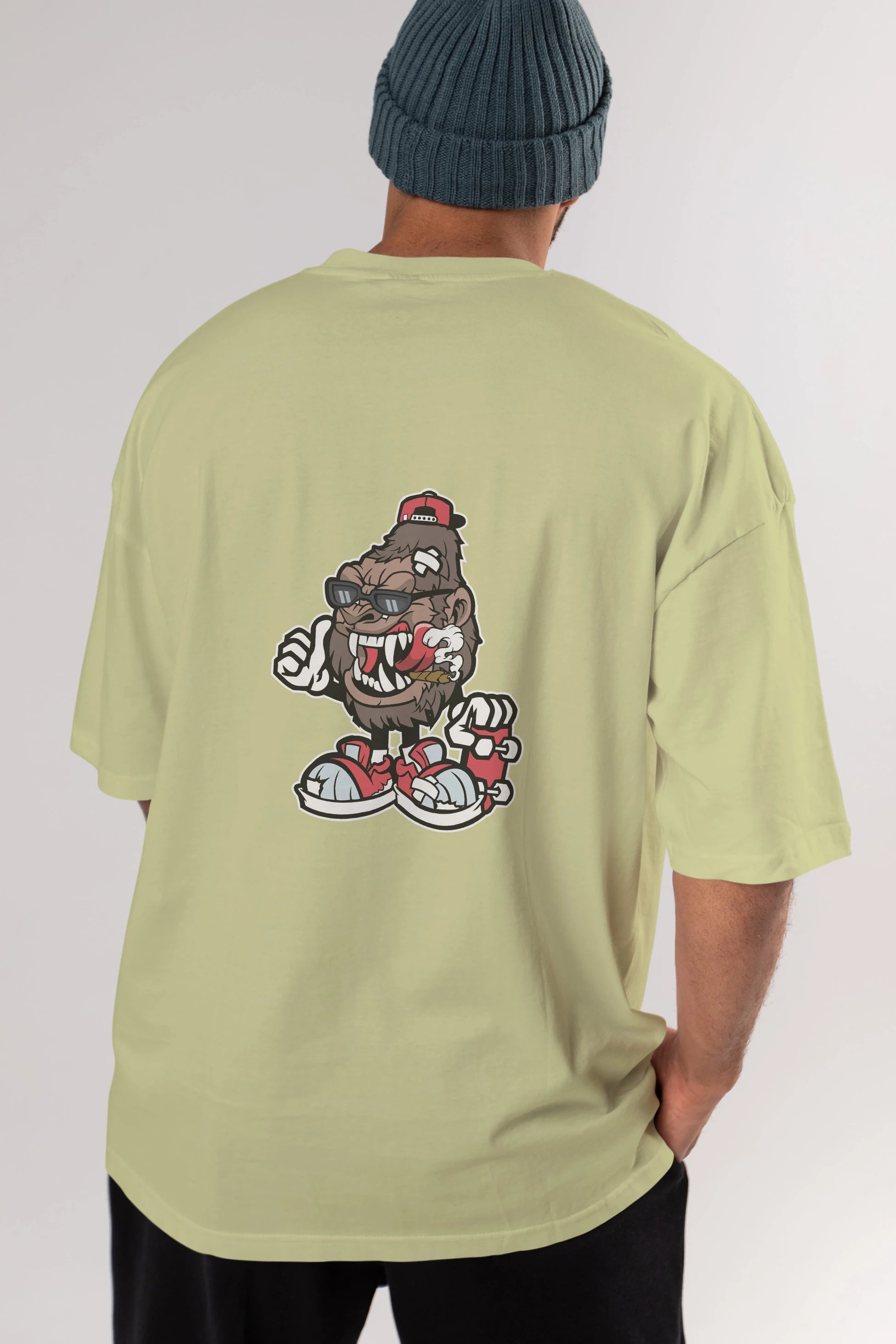 Gorilla Skater Arka Baskılı Oversize t-shirt Erkek Kadın Unisex %100 Pamuk tişort
