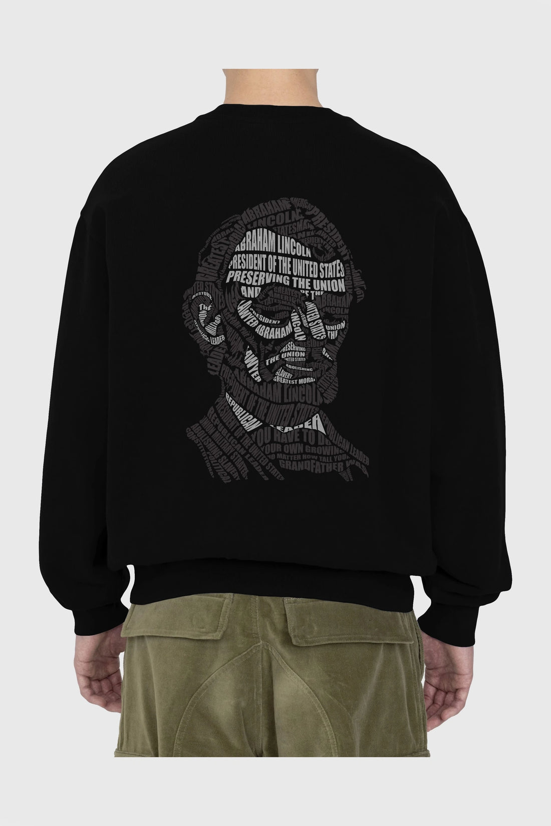 Abraham Lincoln Calligram Arka Baskılı Oversize Sweatshirt Erkek Kadın Unisex
