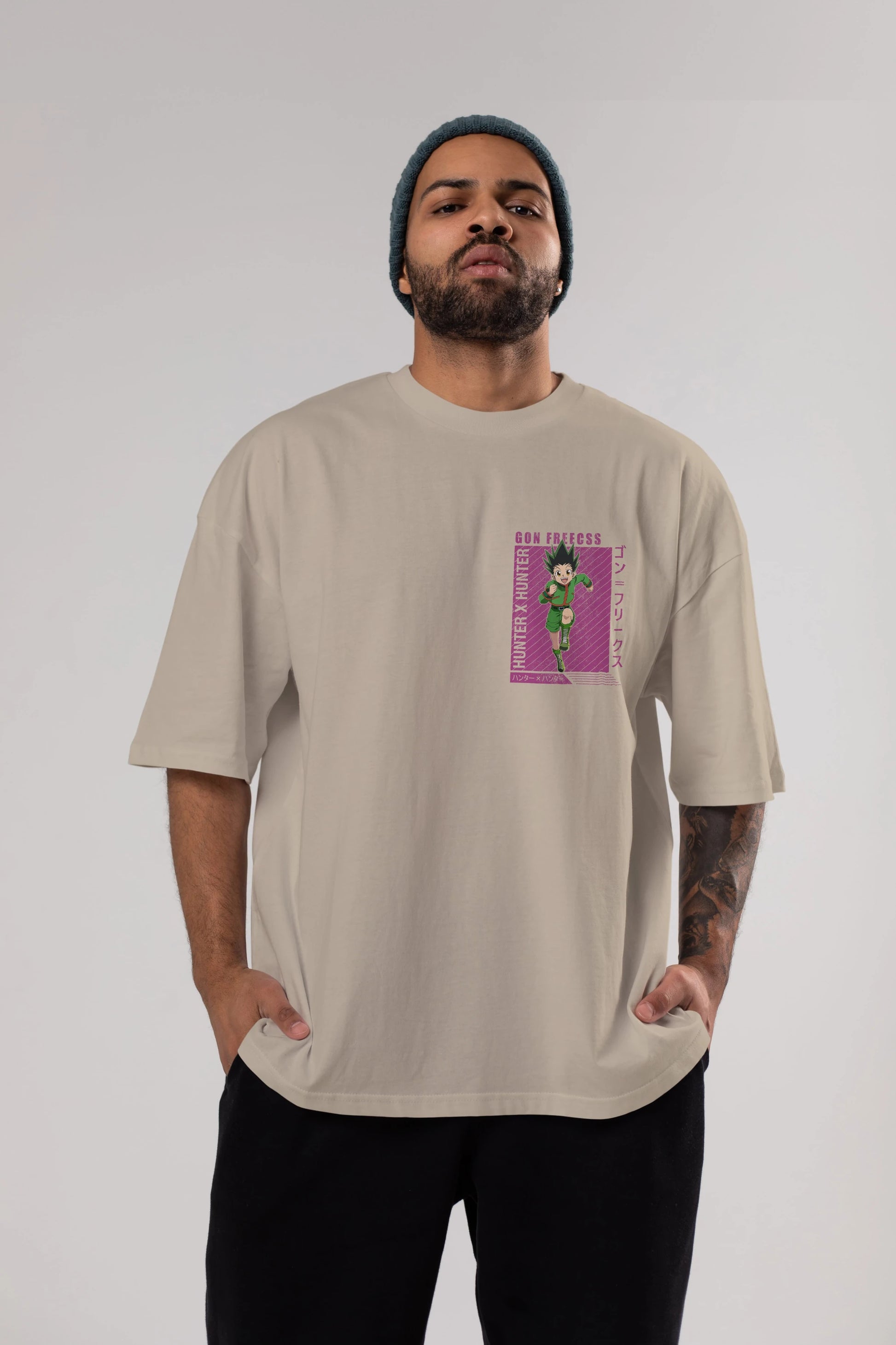 Gon Freecss HUNTER X HUNTER 3 Ön Sol Baskılı Oversize t-shirt Erkek Kadın Unisex %100 Pamuk Bisiklet Yaka tişort