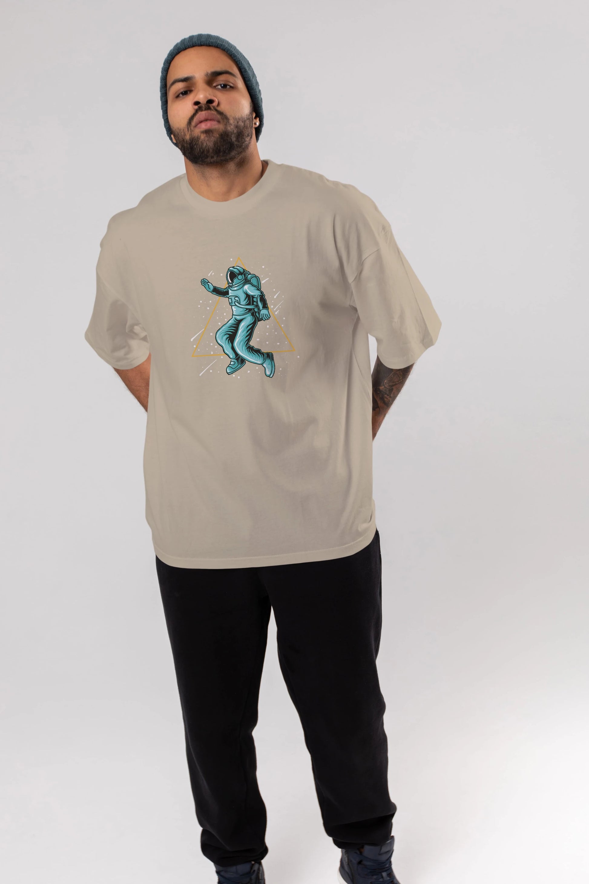 Astronaut Starry Triangle Ön Baskılı Oversize t-shirt Erkek Kadın Unisex