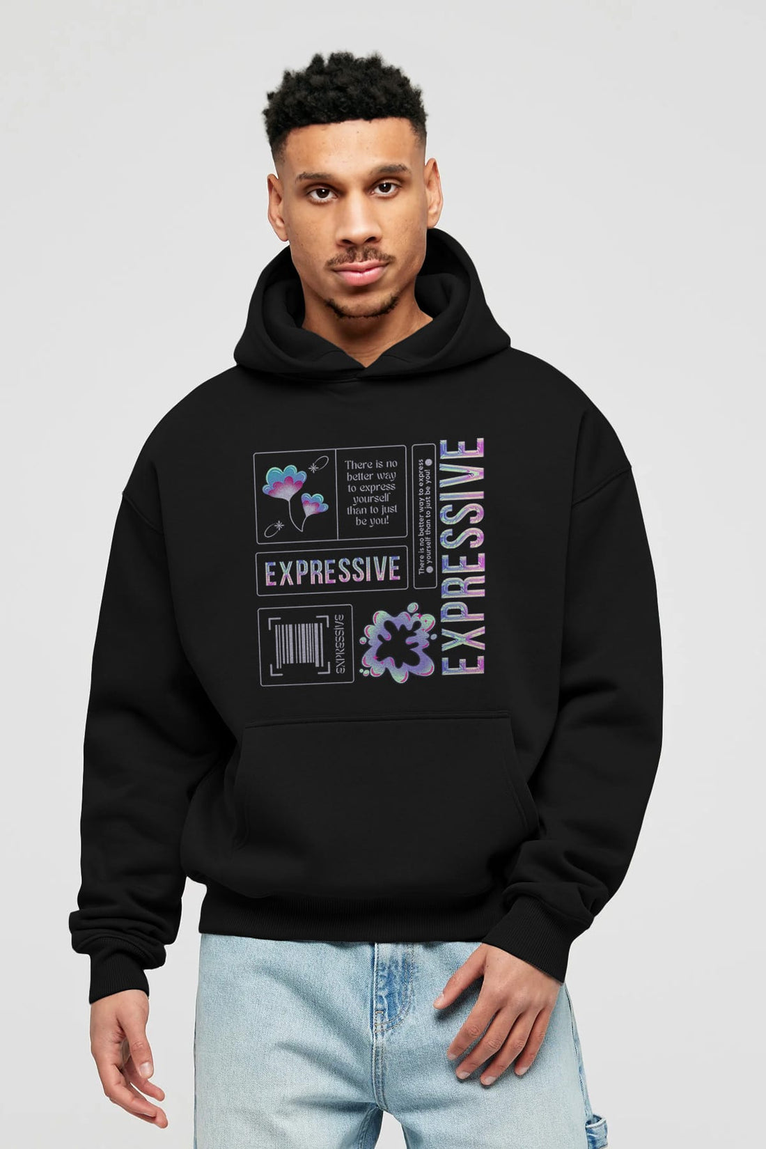 Expressive Streetwear Ön Baskılı Oversize Hoodie Kapüşonlu Sweatshirt Erkek Kadın Unisex