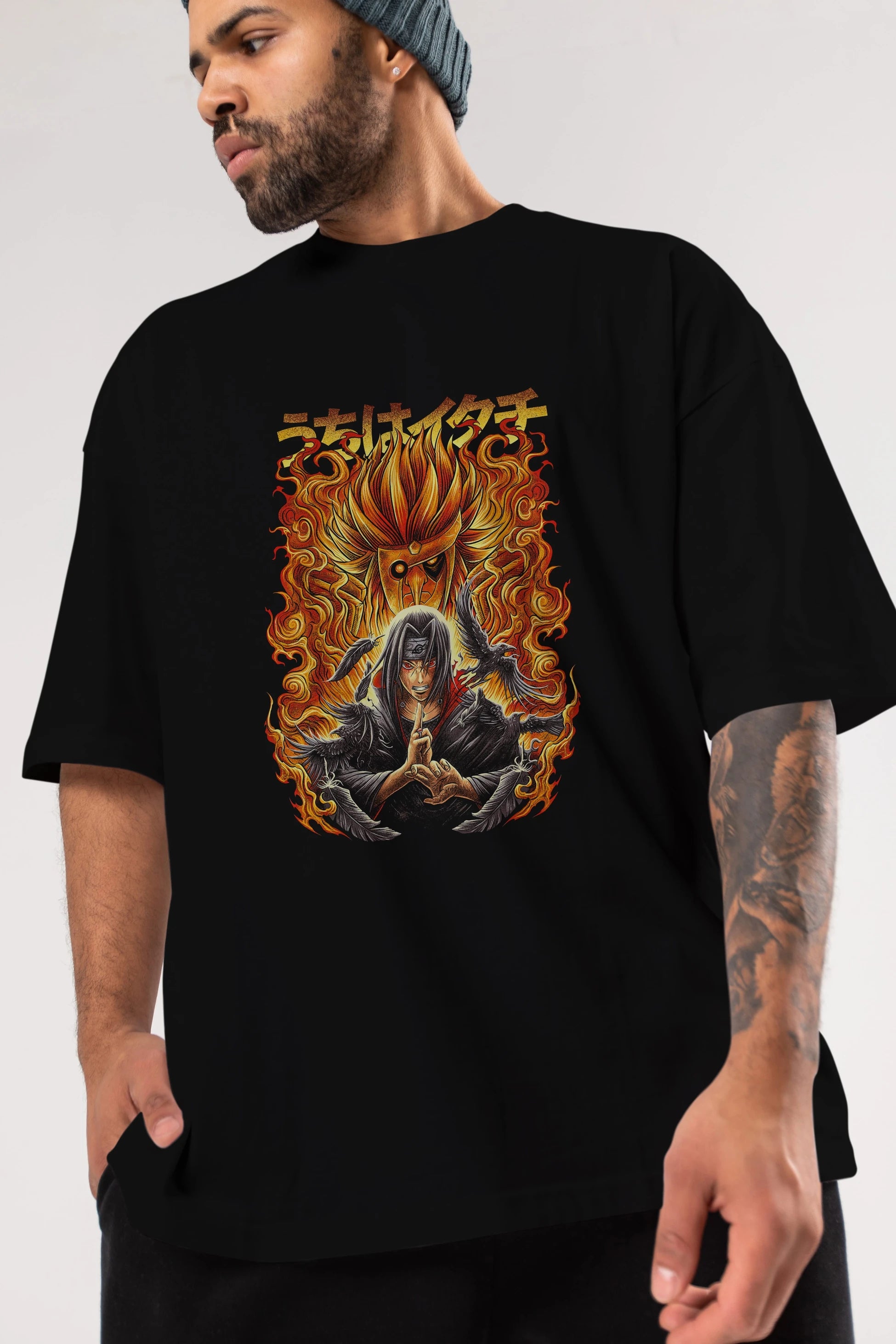 NARUTO ITACHI UCHIHA Anime Ön Baskılı Oversize t-shirt %100 pamuk Erkek Kadın Unisex