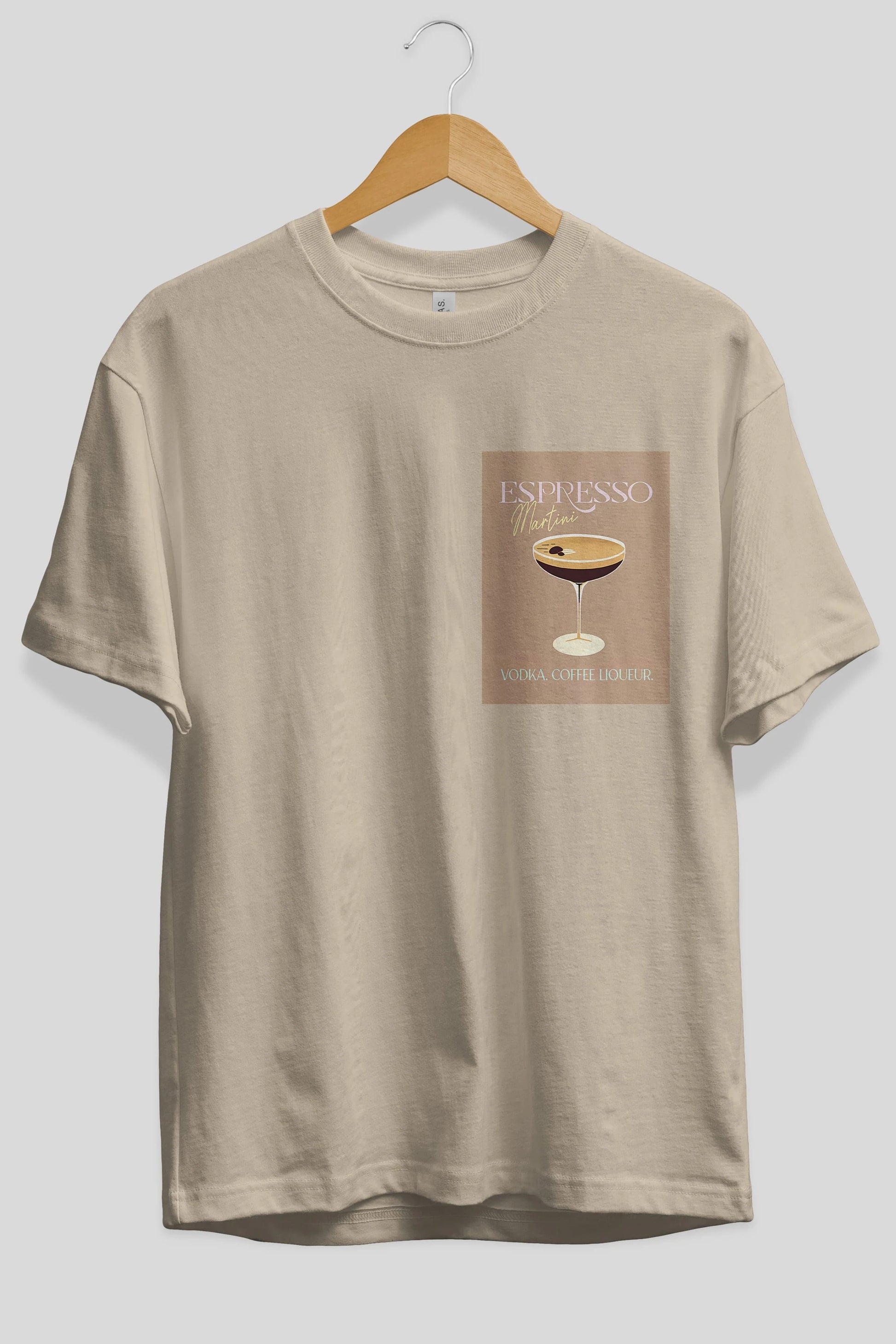 Espresso Martini Cocktail Ön Sol Baskılı Oversize t-shirt Erkek Kadın Unisex %100 Pamuk Bisiklet Yaka tişort