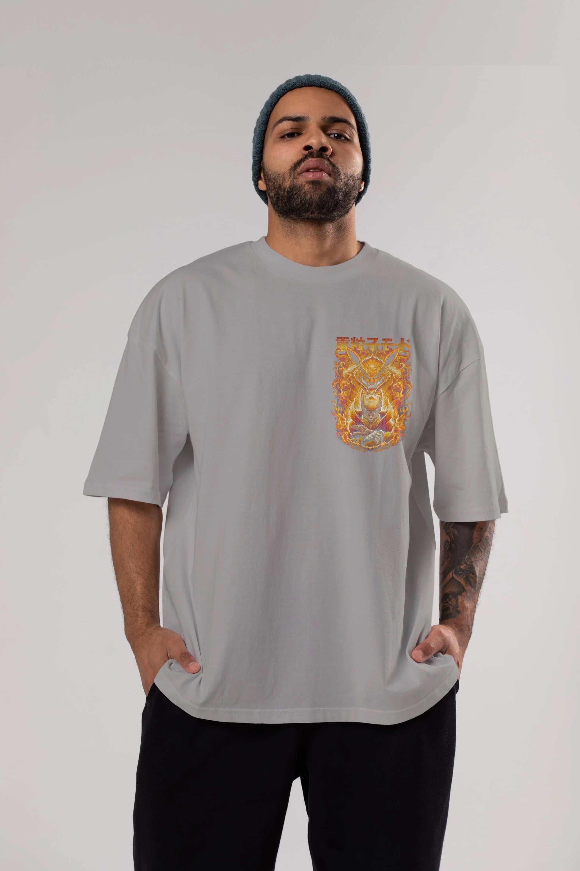 NARUTO KYUUBI 1 Ön Sol Baskılı Oversize t-shirt Erkek Kadın Unisex %100 Pamuk Bisiklet Yaka tişort