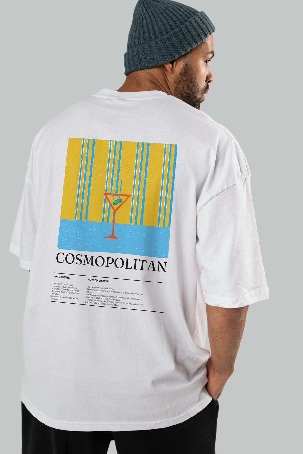 Cosmopolitan Kokteyl Serisi Arka Baskılı Oversize t-shirt Erkek Kadın %100 Pamuk Bisiklet Yaka tişort