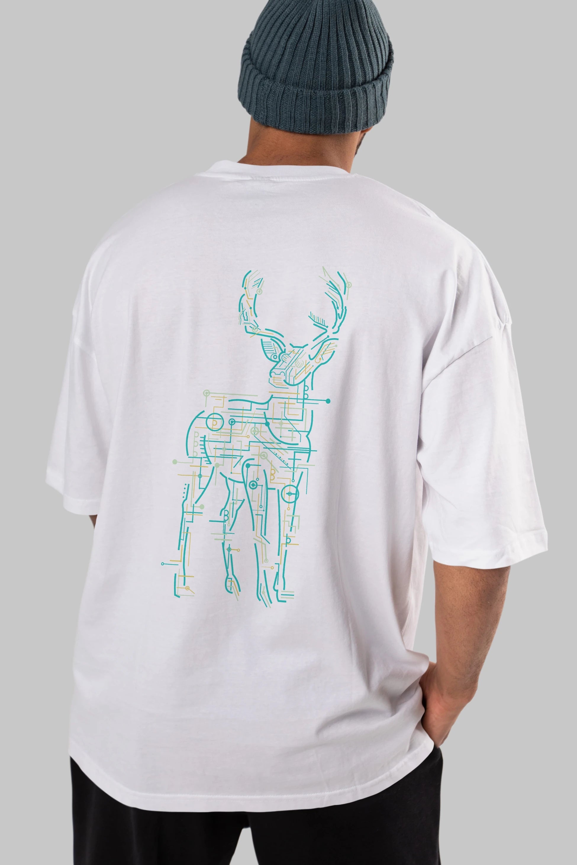 Electric Deer Arka Baskılı Oversize t-shirt %100 pamuk Erkek Kadın Unisex