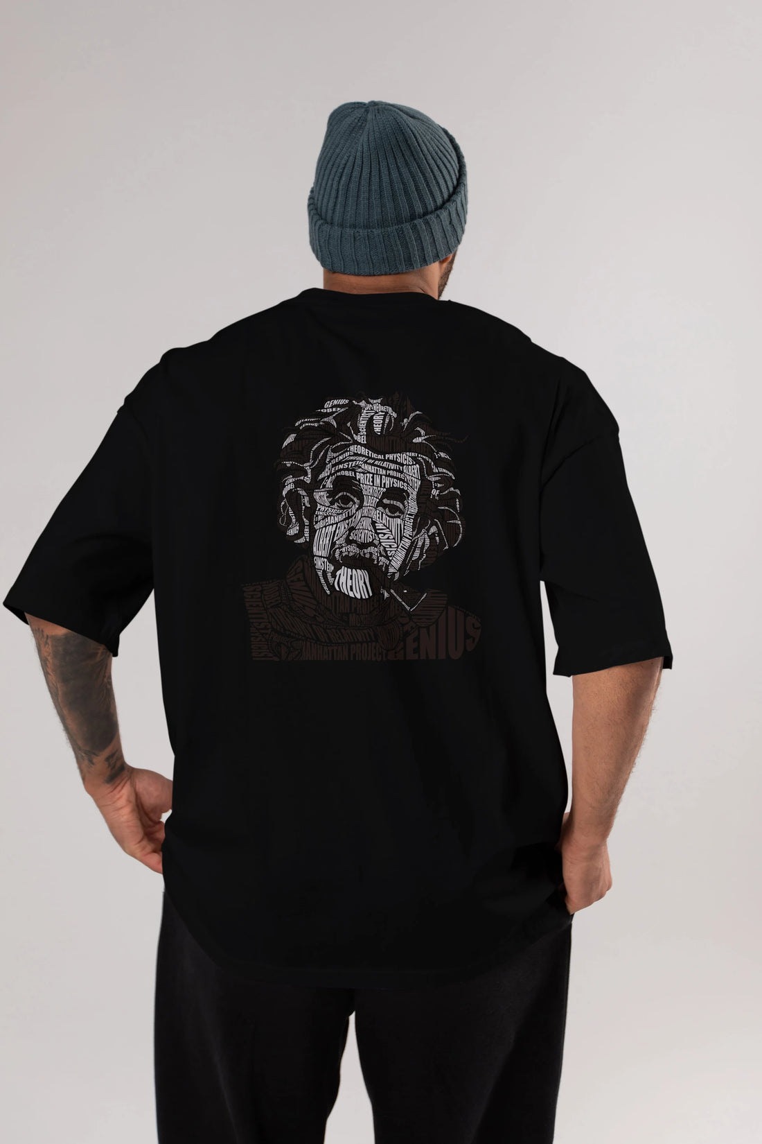 Einstein Calligram Arka Baskılı Oversize t-shirt %100 pamuk Erkek Kadın Unisex
