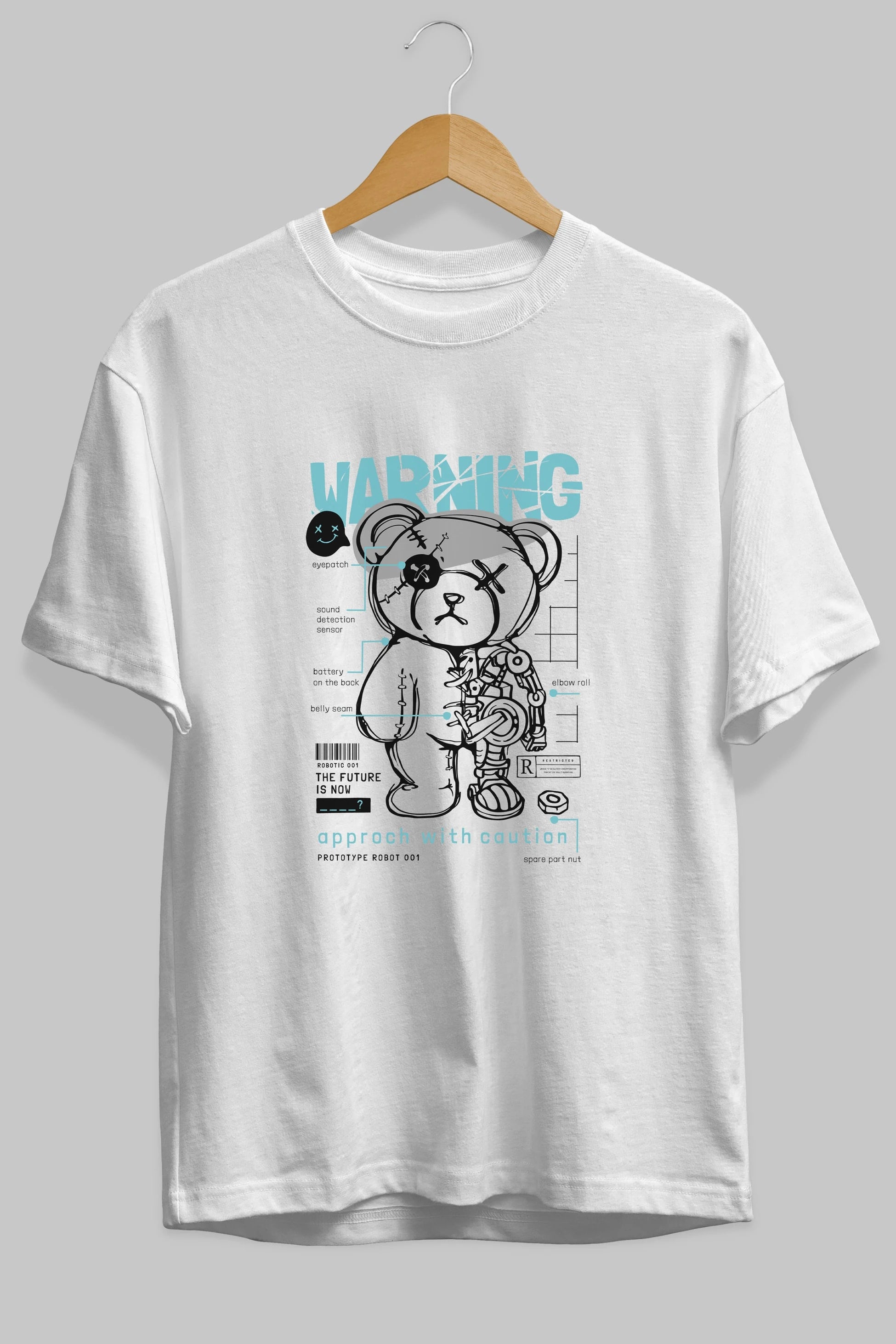 Teddy Bear Warning Ön Baskılı Oversize t-shirt Erkek Kadın Unisex