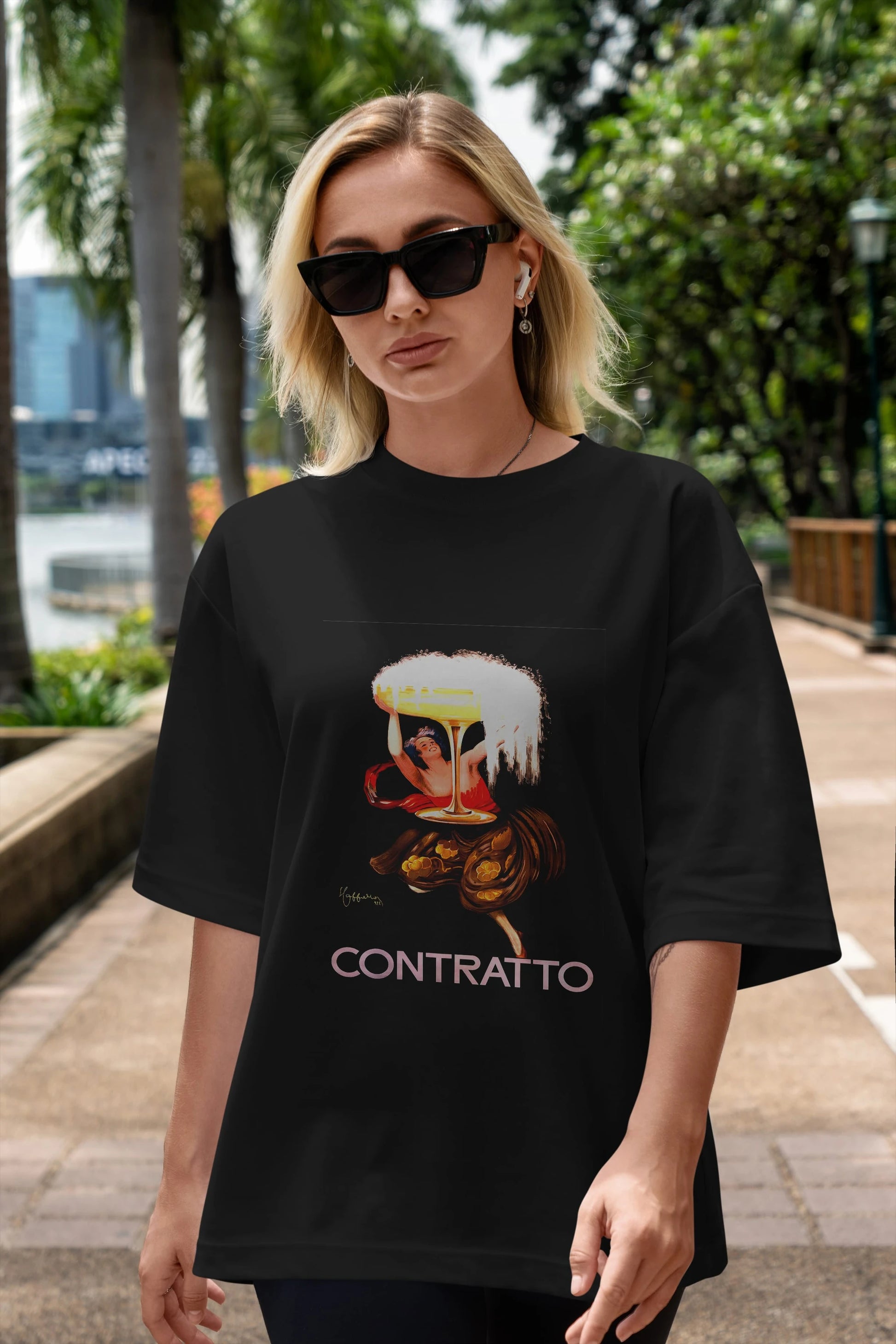 Contratto Ön Baskılı Oversize t-shirt Erkek Kadın Unisex %100 Pamuk Bisiklet Yaka tişort