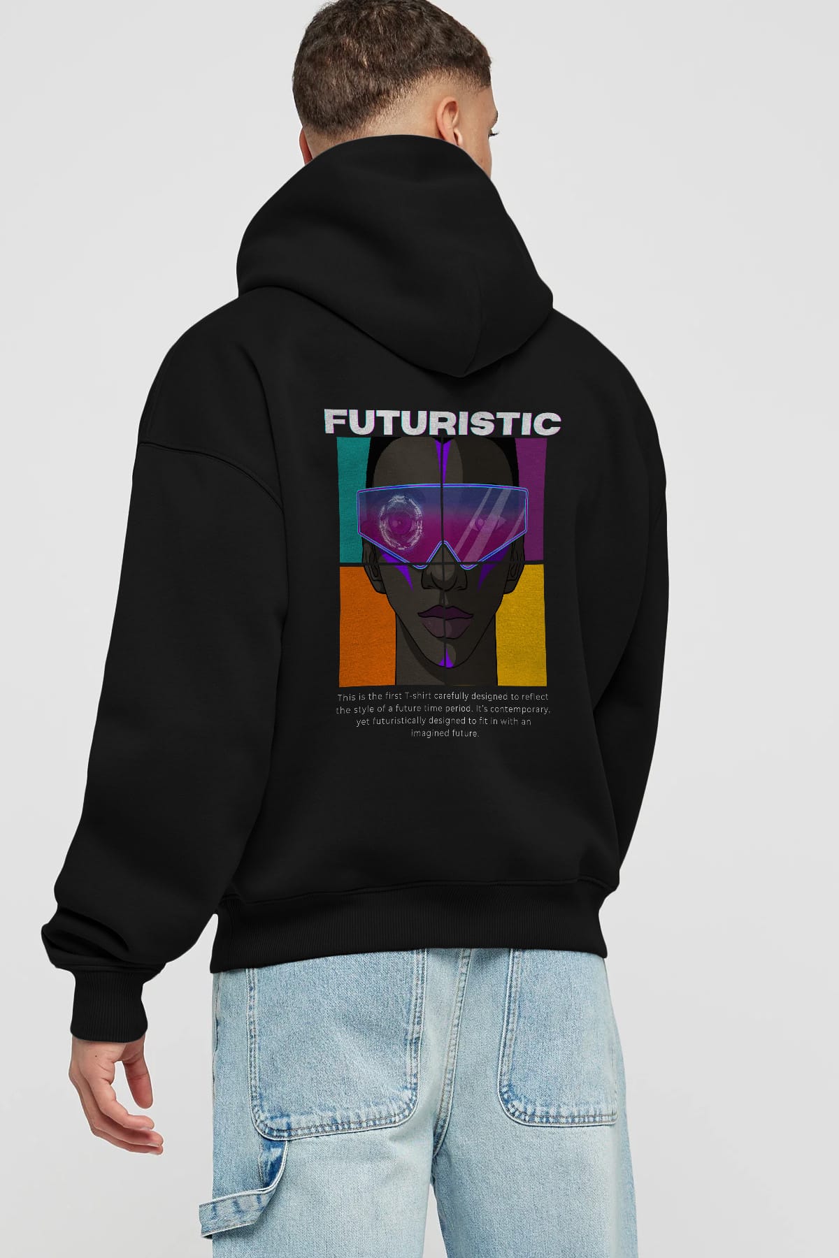Futuristic Streetwear Arka Baskılı Oversize Hoodie Kapüşonlu Sweatshirt Erkek Kadın Unisex