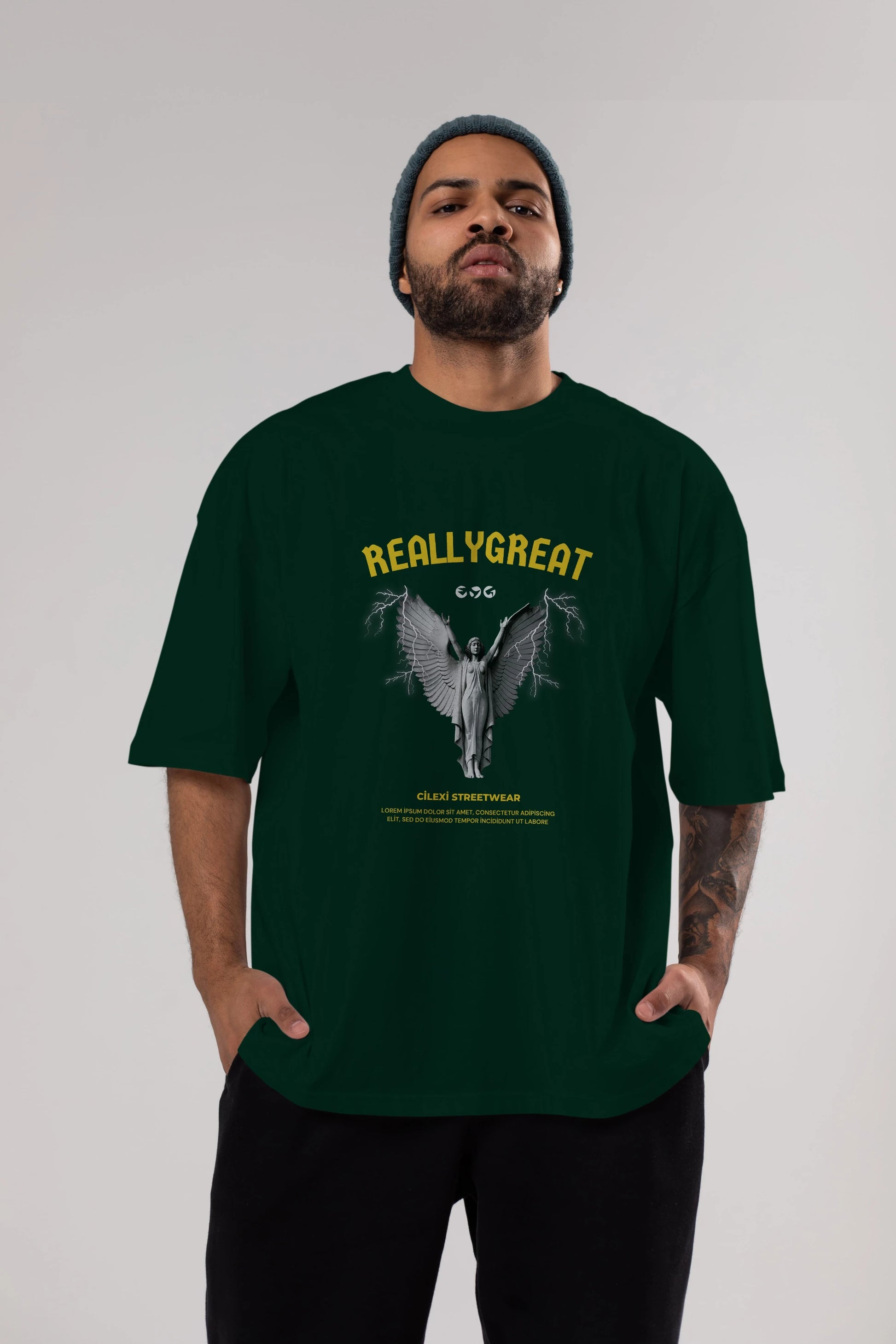 Reallygreat Angel Ön Baskılı Oversize t-shirt Erkek Kadın Unisex