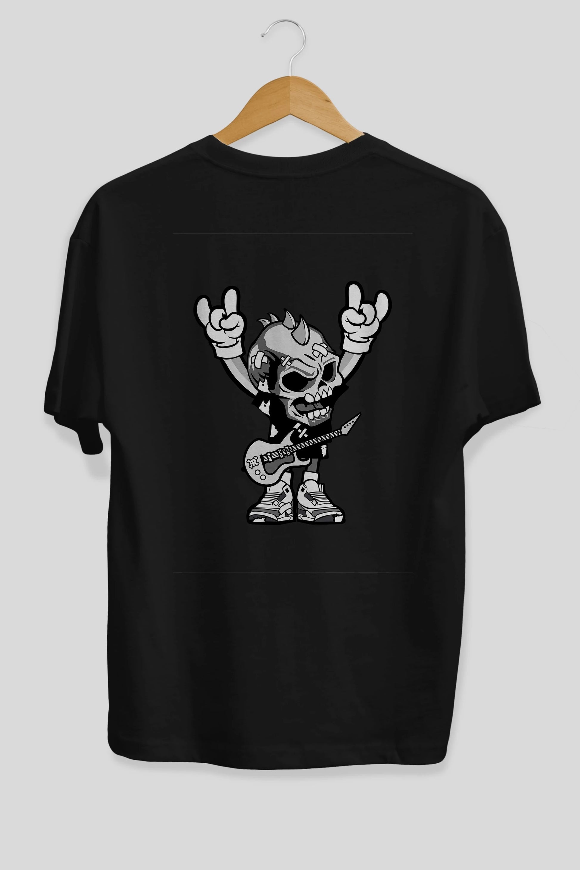 Punk Rock Skull Arka Baskılı Oversize t-shirt Erkek Kadın Unisex %100 Pamuk tişort