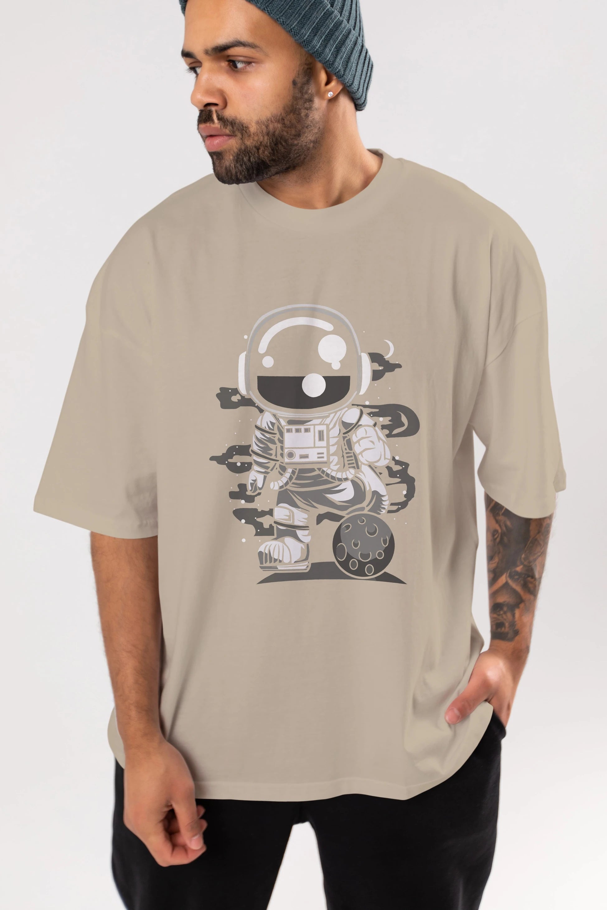 Astronaut Soccer Ön Baskılı Oversize t-shirt Erkek Kadın Unisex