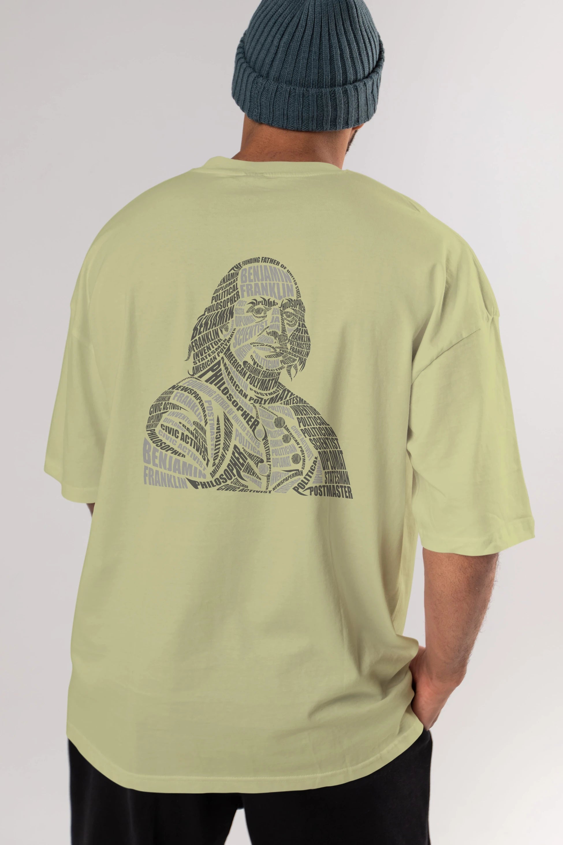Benjamin Franklin Calligram Arka Baskılı Oversize t-shirt %100 pamuk Erkek Kadın Unisex