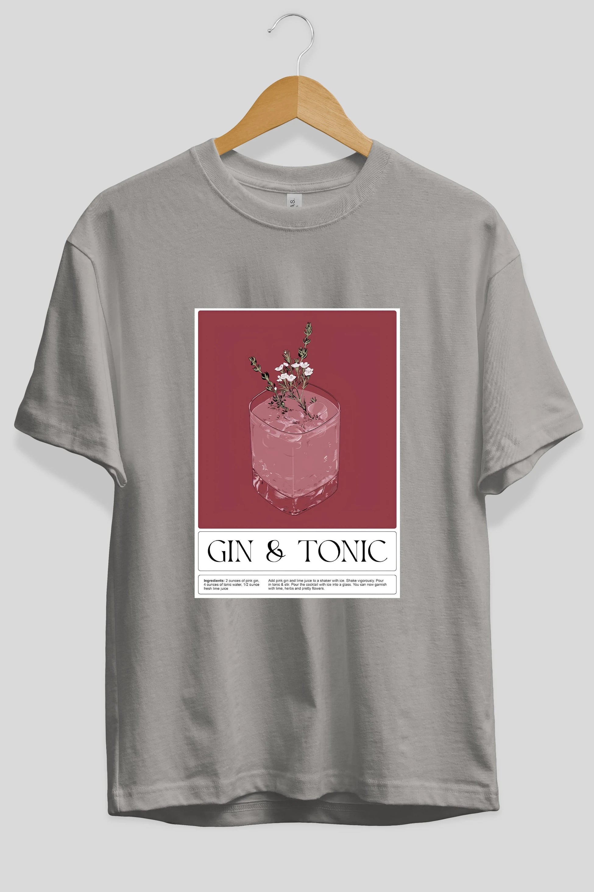 Gin Tonic 4 Ön Baskılı Oversize t-shirt Erkek Kadın Unisex %100 Pamuk Bisiklet Yaka tişort
