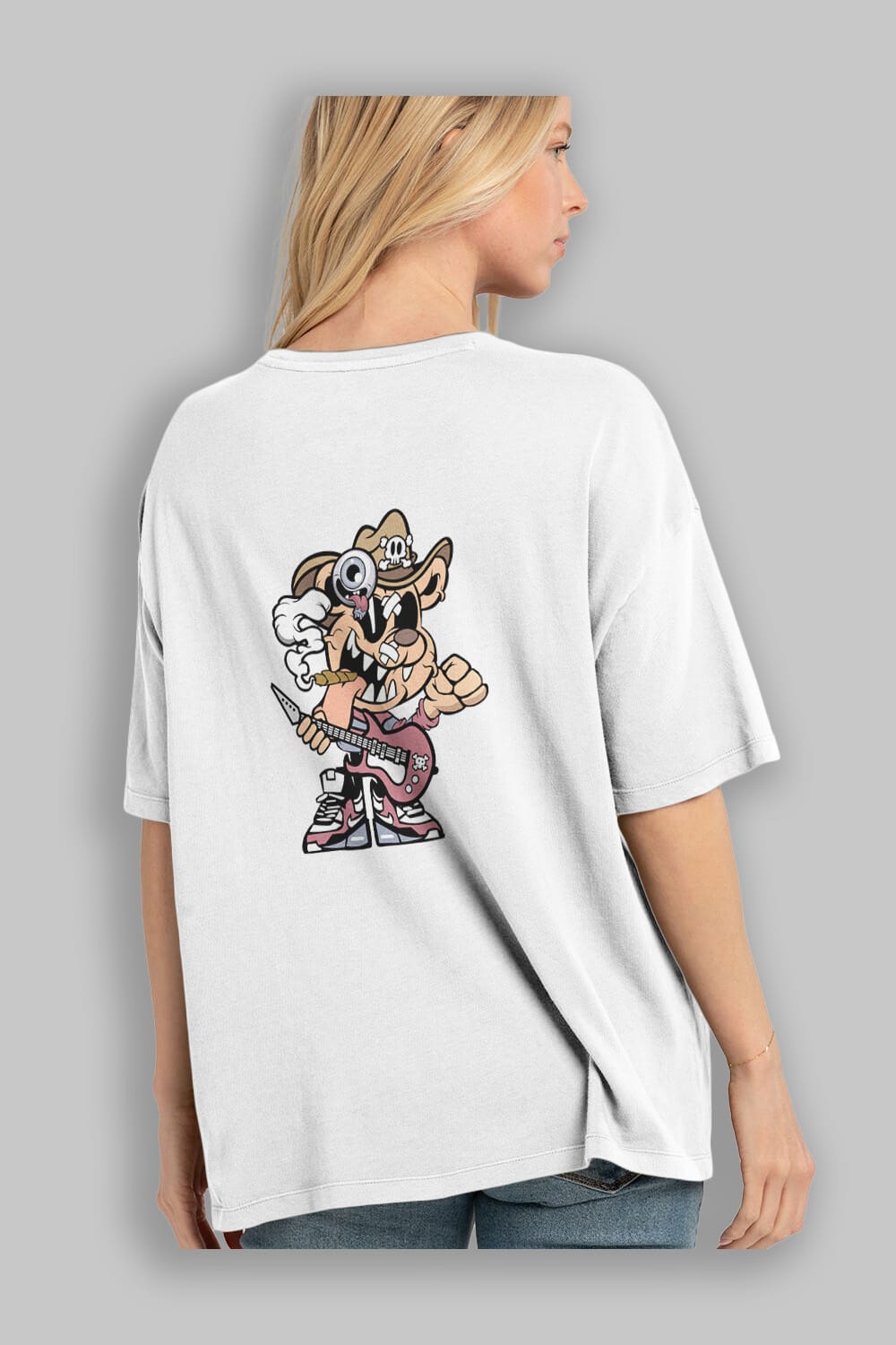 Freddy Bear Arka Baskılı Oversize t-shirt Erkek Kadın Unisex %100 Pamuk tişort