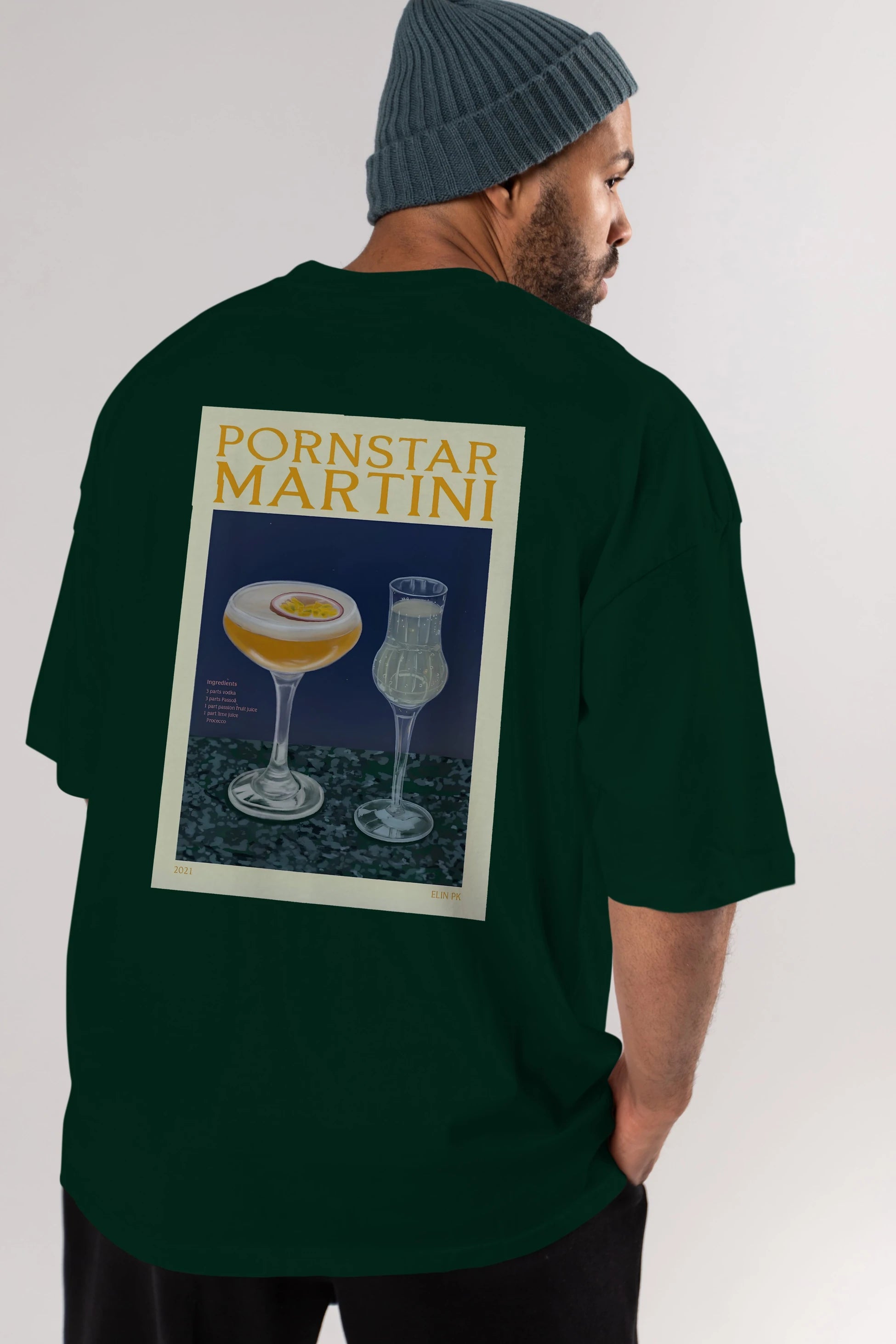 P.rnstar Martini Arka Baskılı Oversize t-shirt Erkek Kadın Unisex %100 Pamuk Bisiklet Yaka tişort