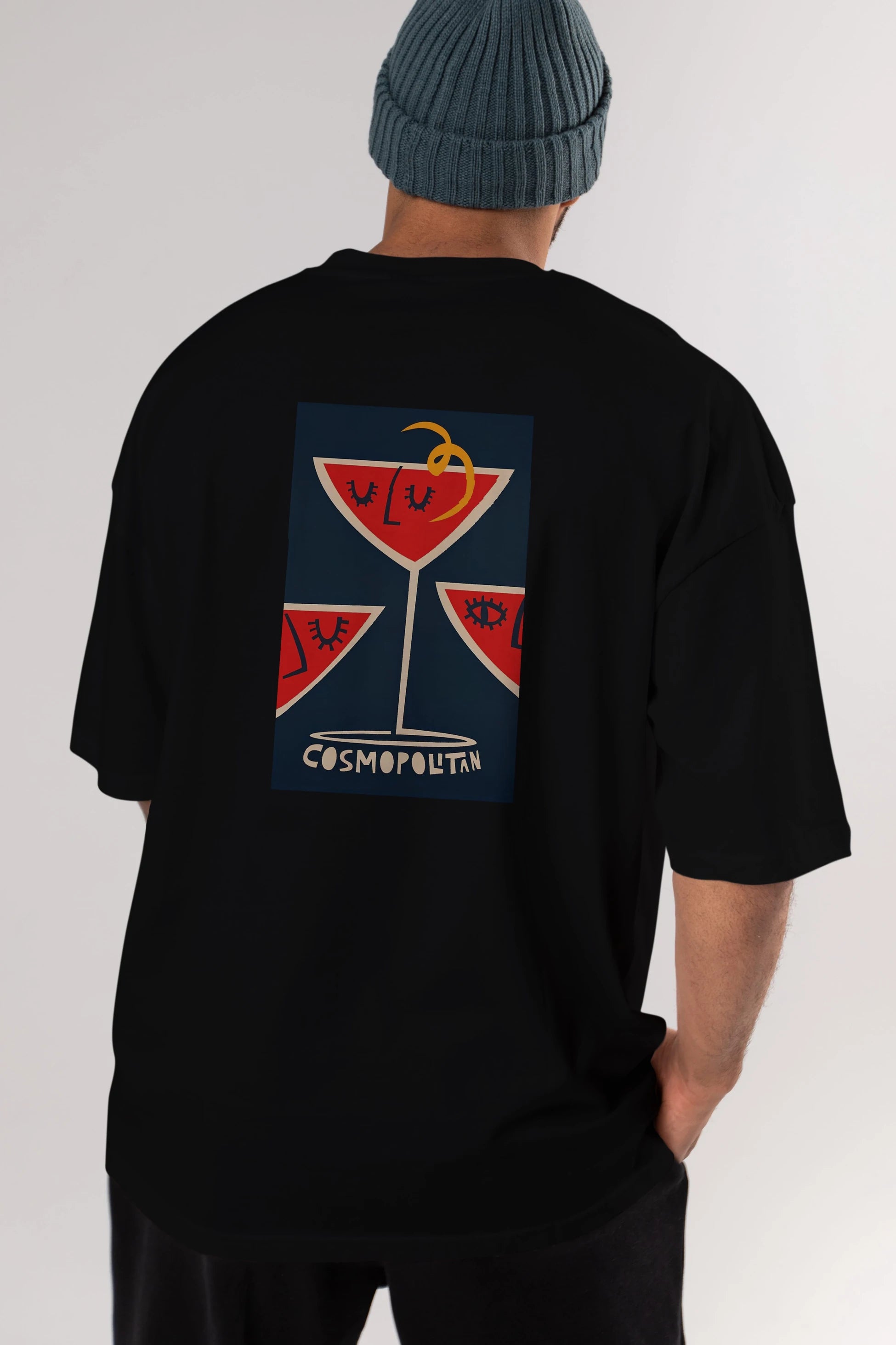 Cosmopolitan 4 Arka Baskılı Oversize t-shirt Erkek Kadın Unisex %100 Pamuk Bisiklet Yaka tişort