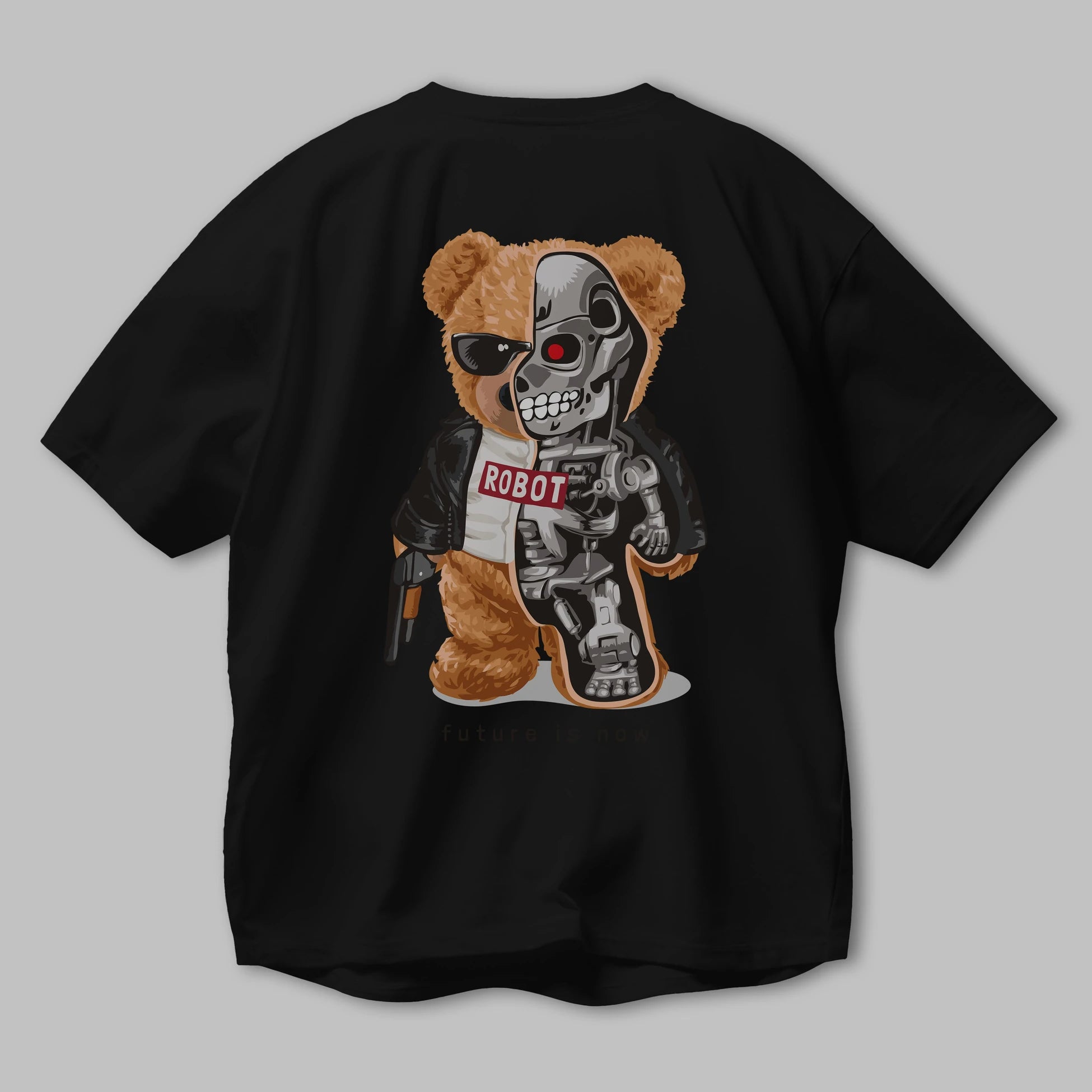 Teddy Bear Robot Arka Baskılı Oversize t-shirt Erkek Kadın Unisex %100 Pamuk