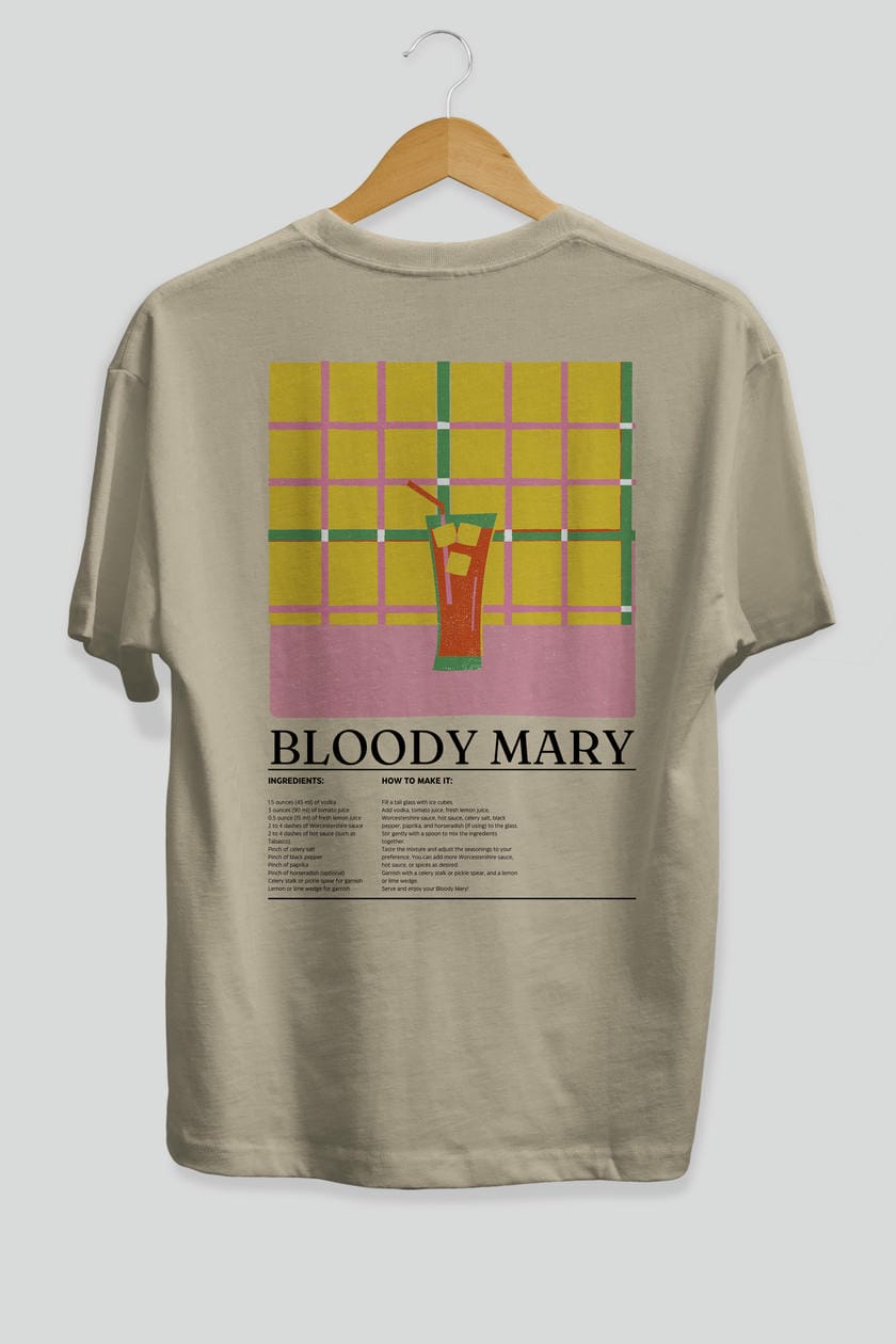 Bloody Mary Kokteyl Serisi Arka Baskılı Oversize t-shirt Erkek Kadın %100 Pamuk Bisiklet Yaka tişort