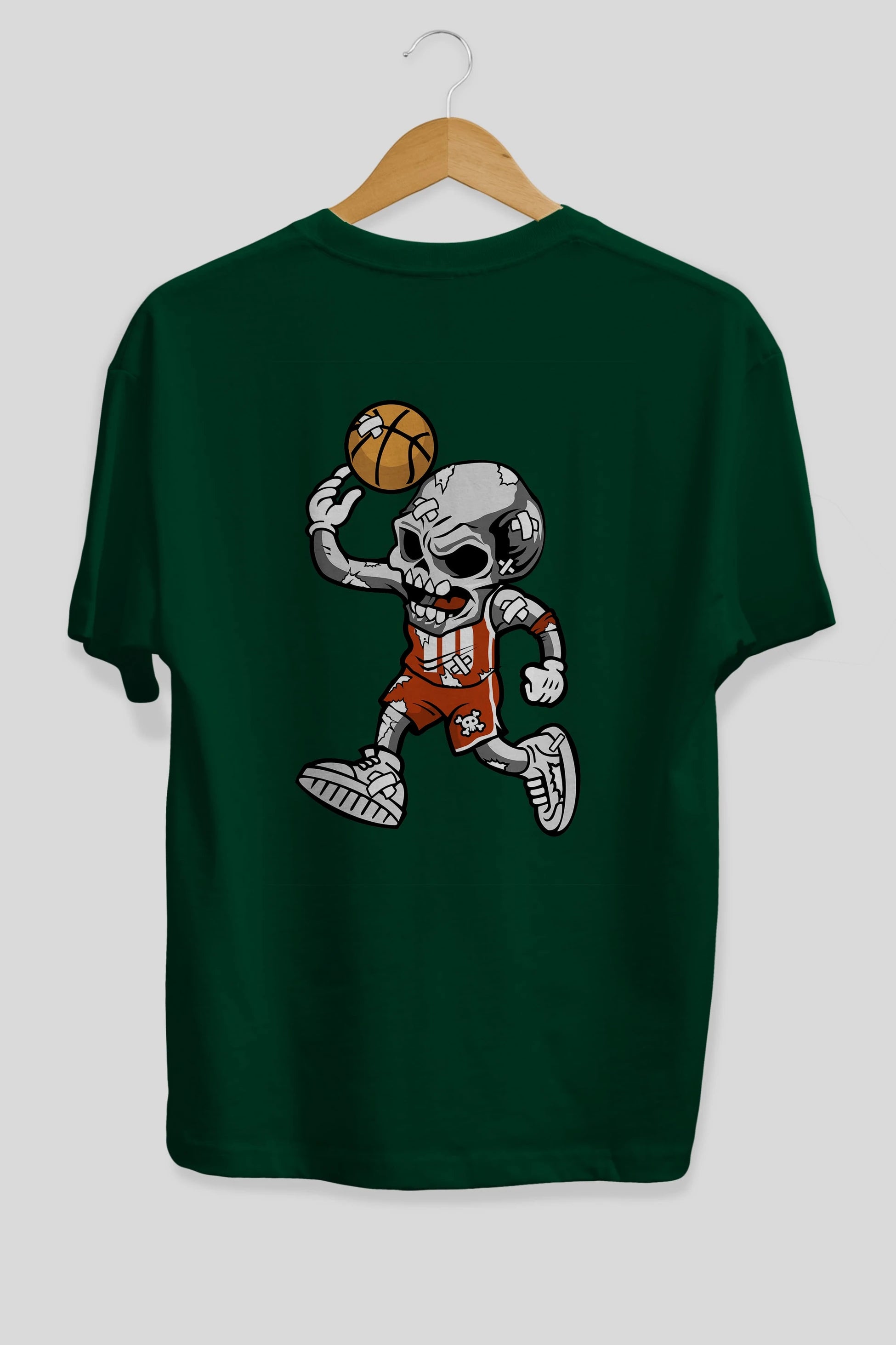 Skull Basketball Arka Baskılı Oversize t-shirt Erkek Kadın Unisex %100 Pamuk tişort