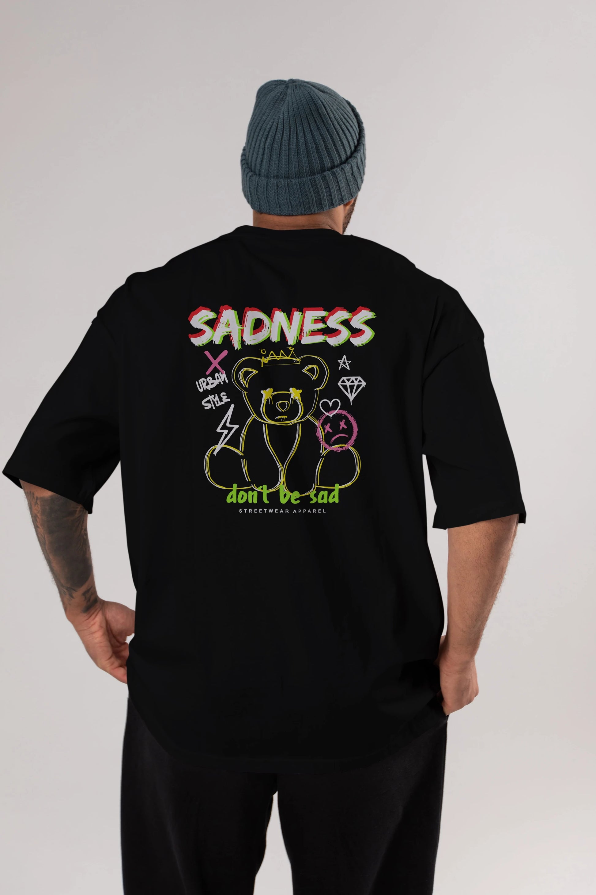 Teddy Bear Sadness Arka Baskılı Oversize t-shirt Erkek Kadın Unisex