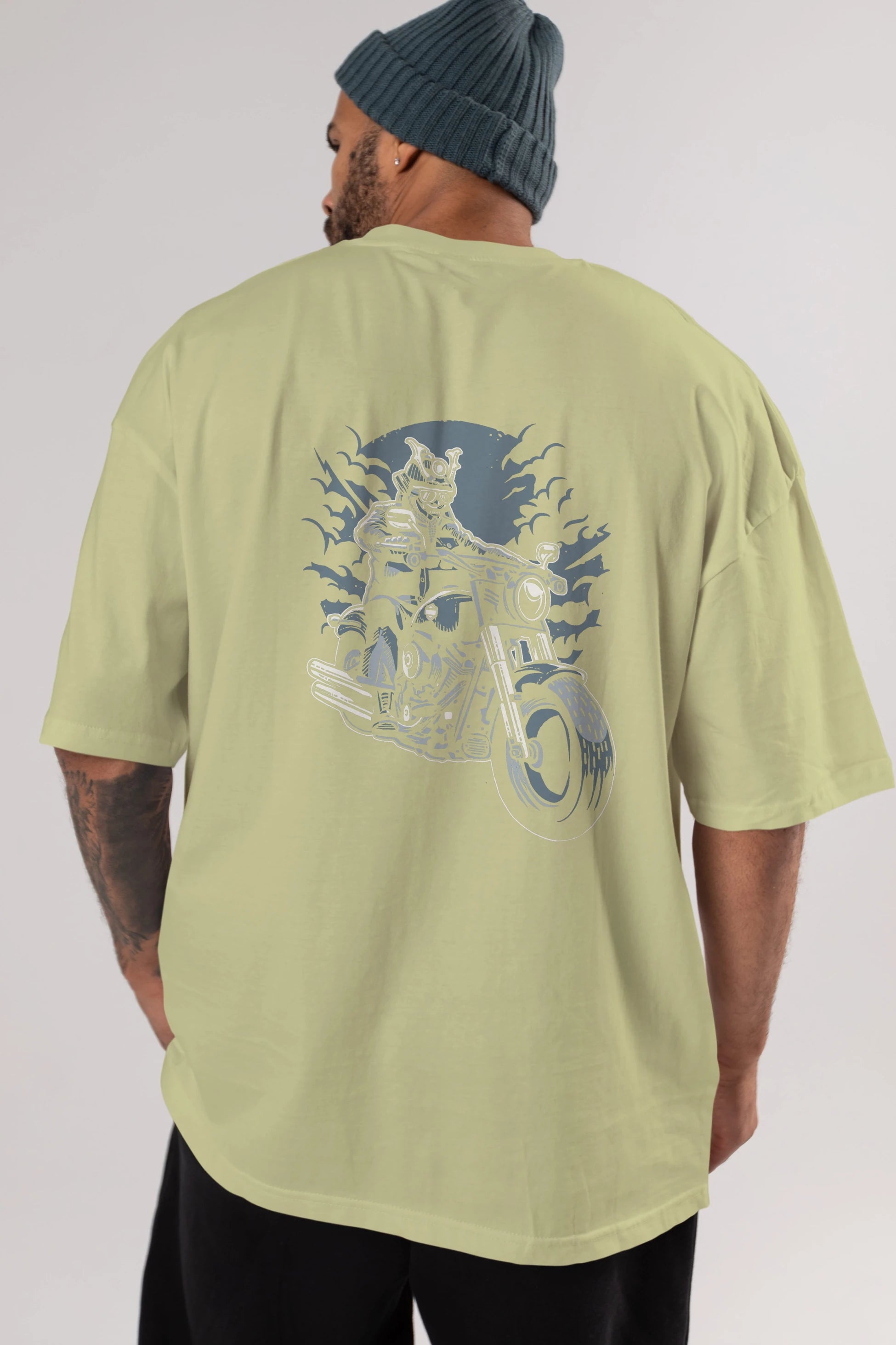 Samurai Ride Arka Baskılı Oversize t-shirt Erkek Kadın Unisex %100 Pamuk