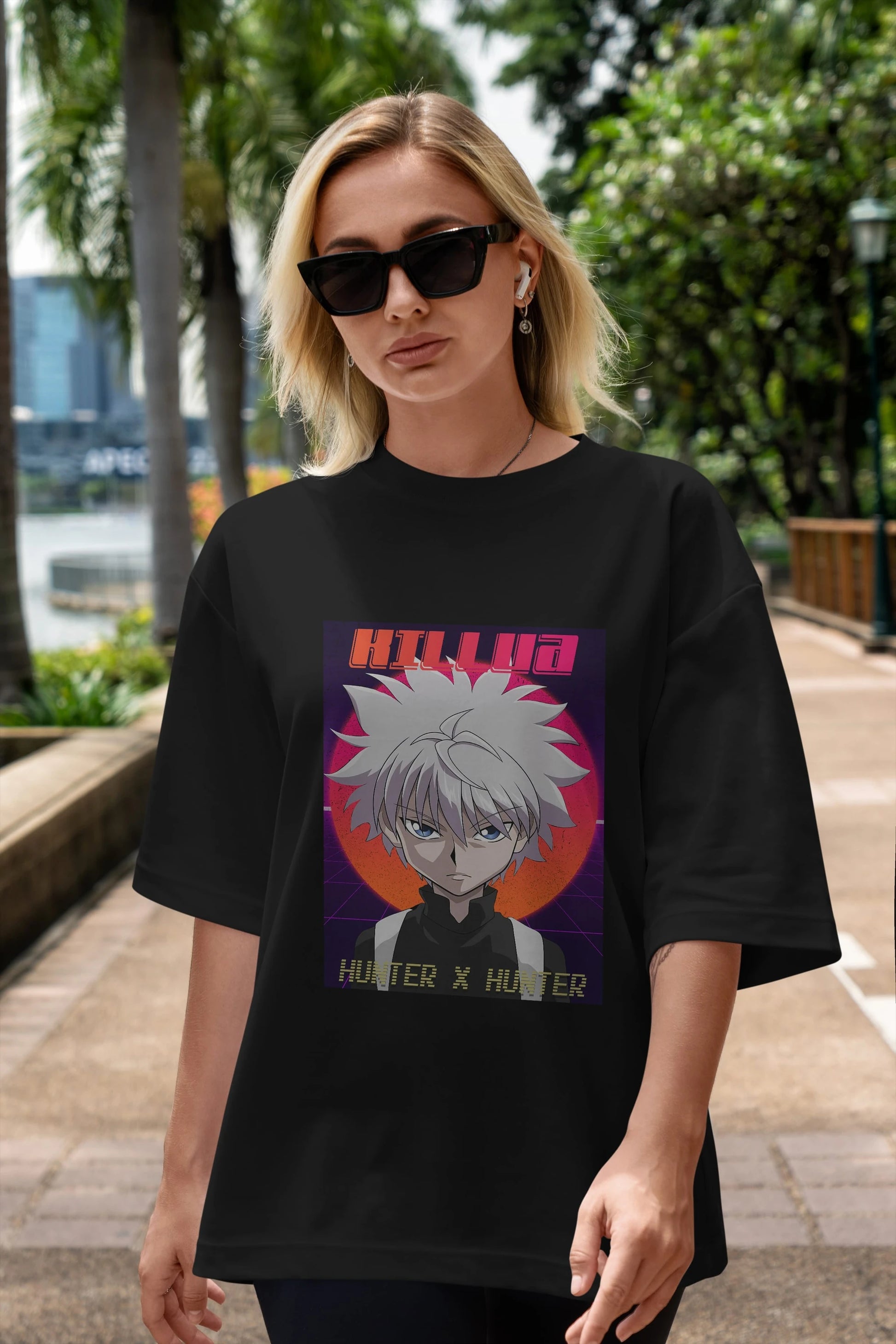 Killua Zoldyck 12 1 Anime Ön Baskılı Oversize t-shirt %100 pamuk Erkek Kadın Unisex