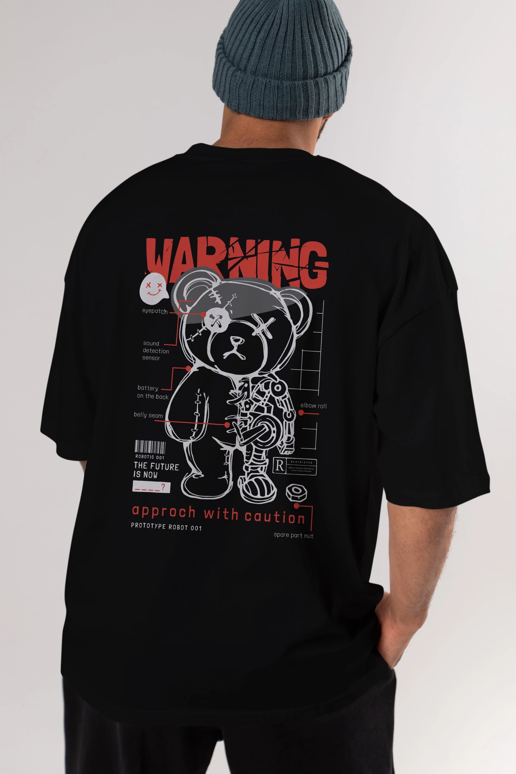 Teddy Bear Warning Arka Baskılı Oversize t-shirt Erkek Kadın Unisex